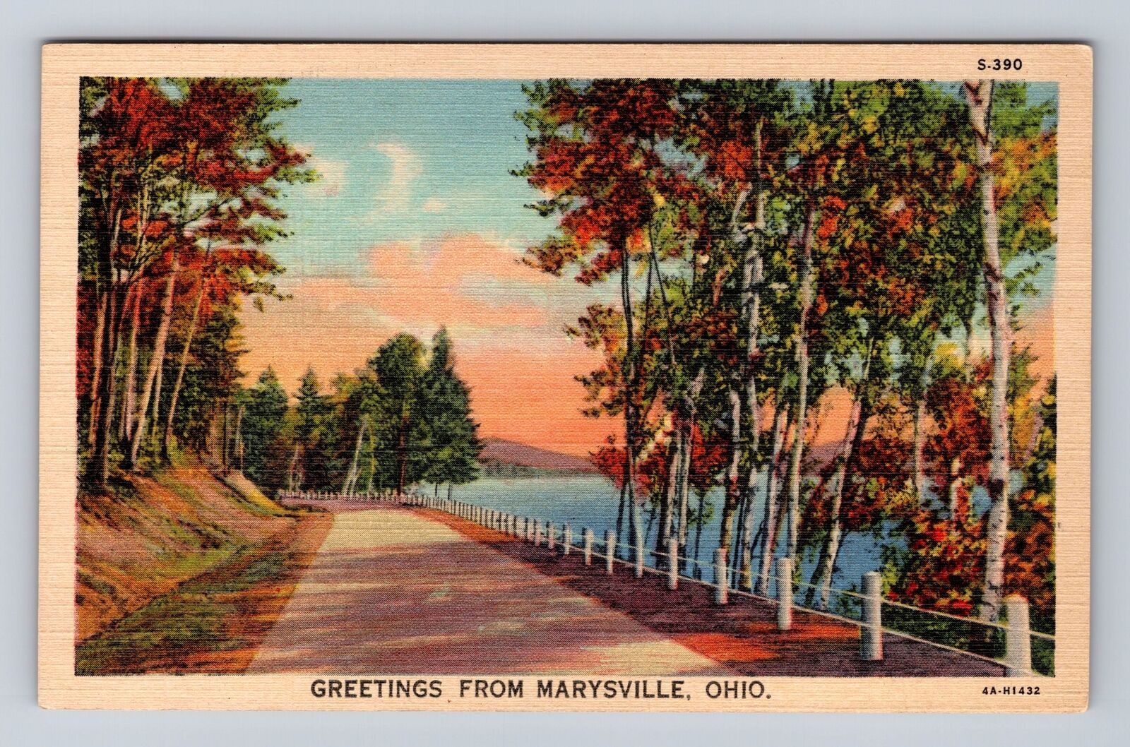 Marysville OH-Ohio, General Greetings Road And Lake, Antique, Vintage Postcard