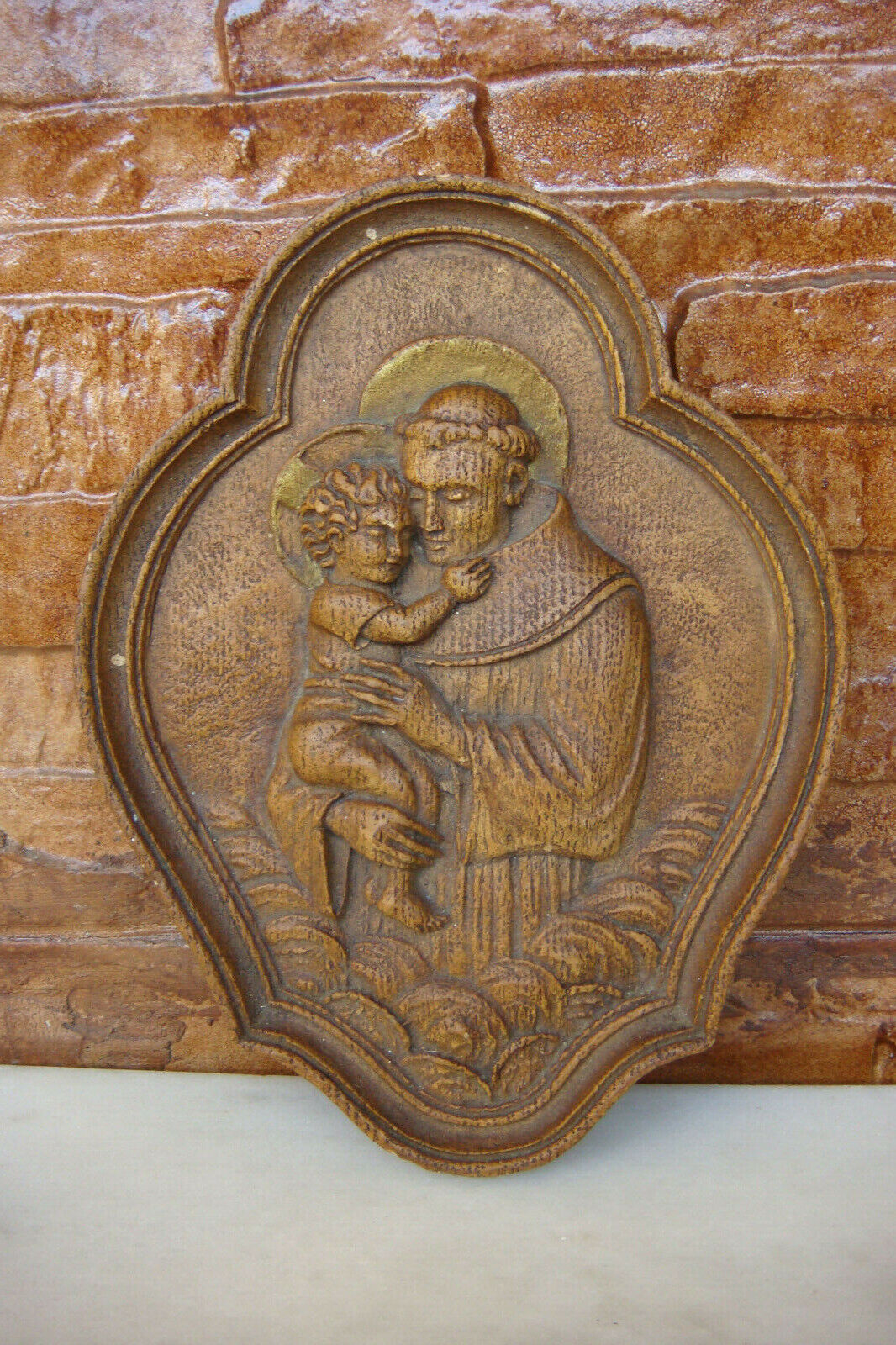 OLD VINTAGE Anthony of Padua with child WOOD CARVED ICON