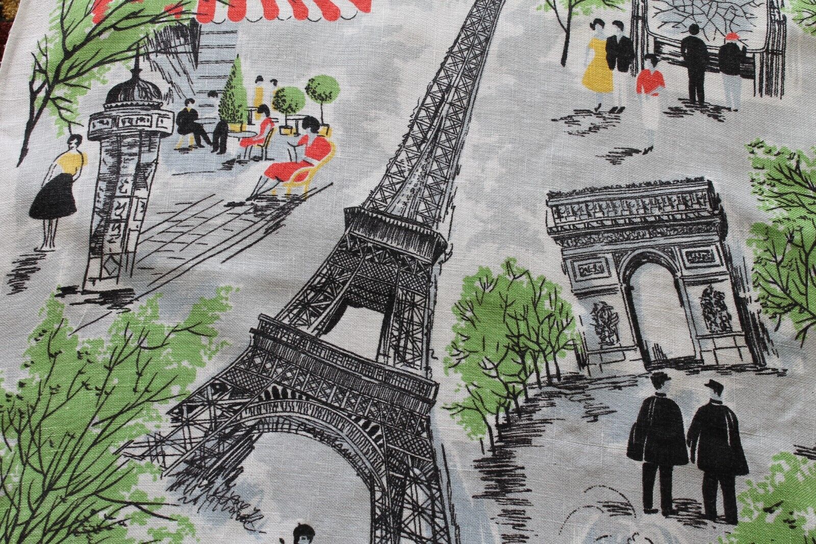 Vintage 1960\'s Paris Tea Towel With Eiffel Tower, Metro etc.