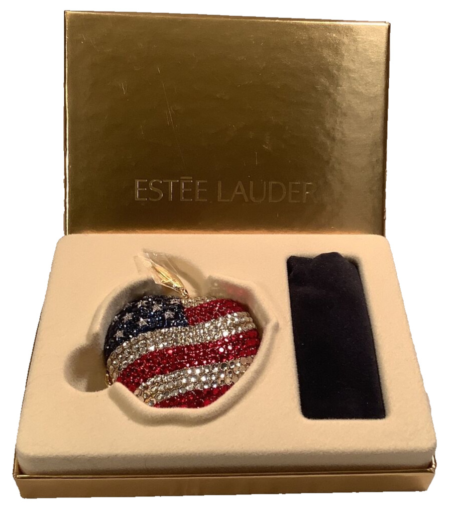 Estee Lauder New York Spirit Apple US Flag Rhinestone Powder Mirror Compact NIB