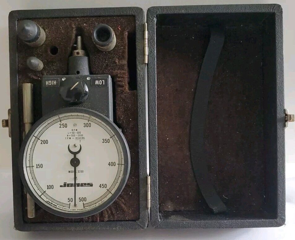 Vintage Jones Model 3200 Dual Range Hand Tachometer 50-5k Rpm