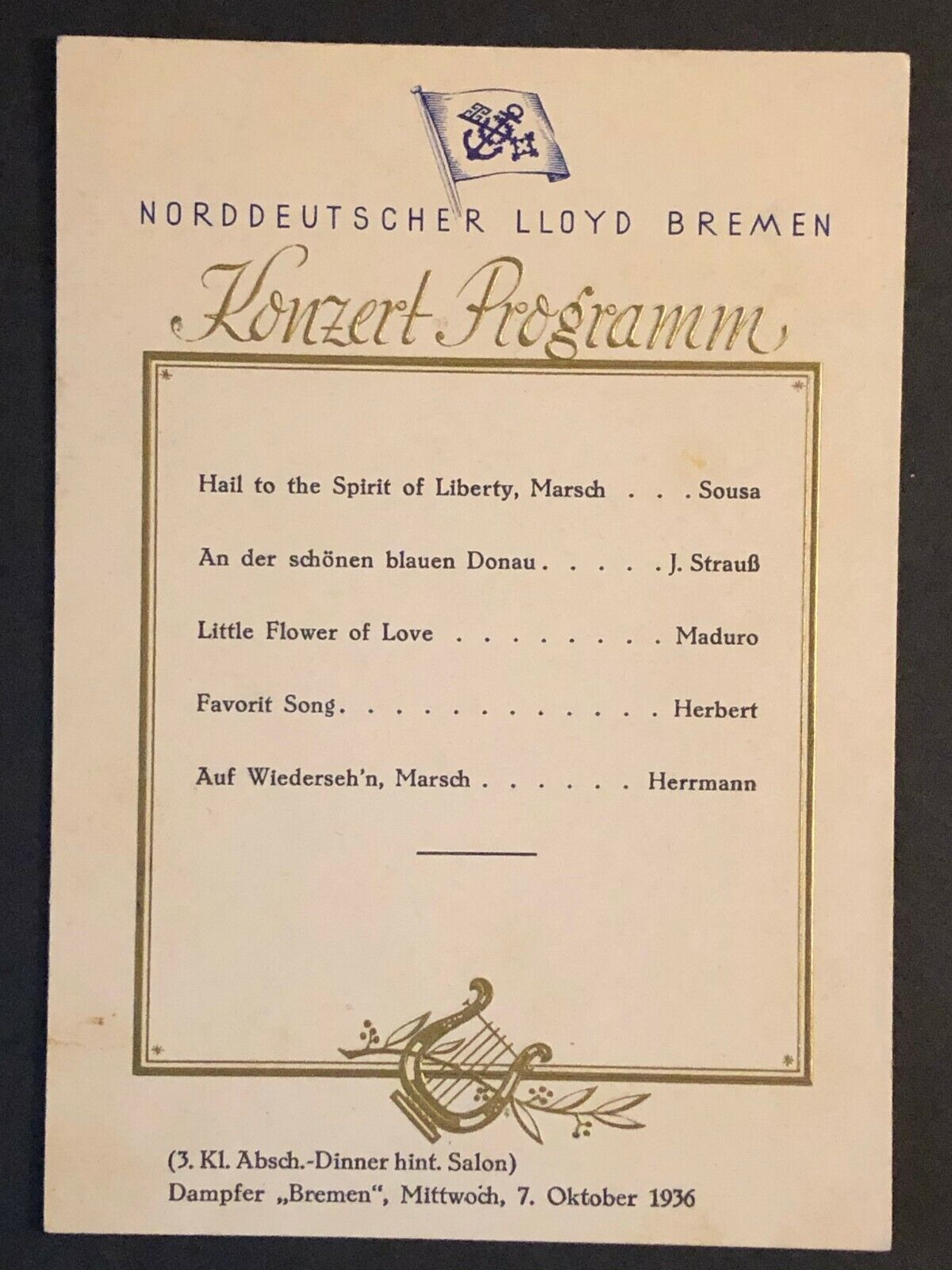 Vintage 1936 Norddeutscher Lloyd Bremen 