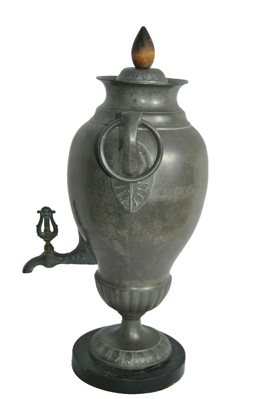 Antique Pewter German Coffee Urn Empire on Wooden Base 17\