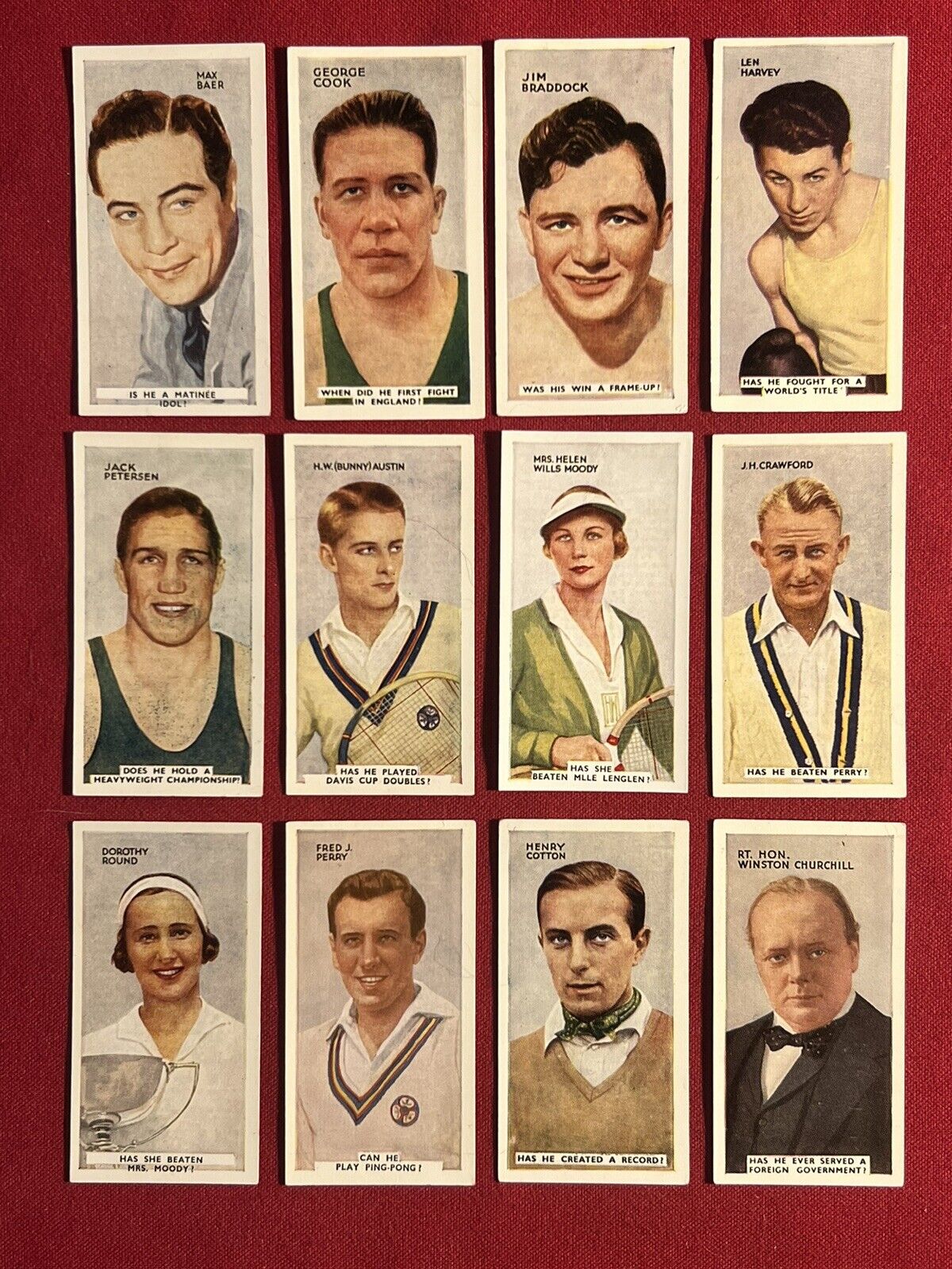 1935 PHILLIPS-IN THE PUBLIC EYE-BOXING-TENNIS-CHURCHILL+54 CARD SET-VG+EXCELLENT