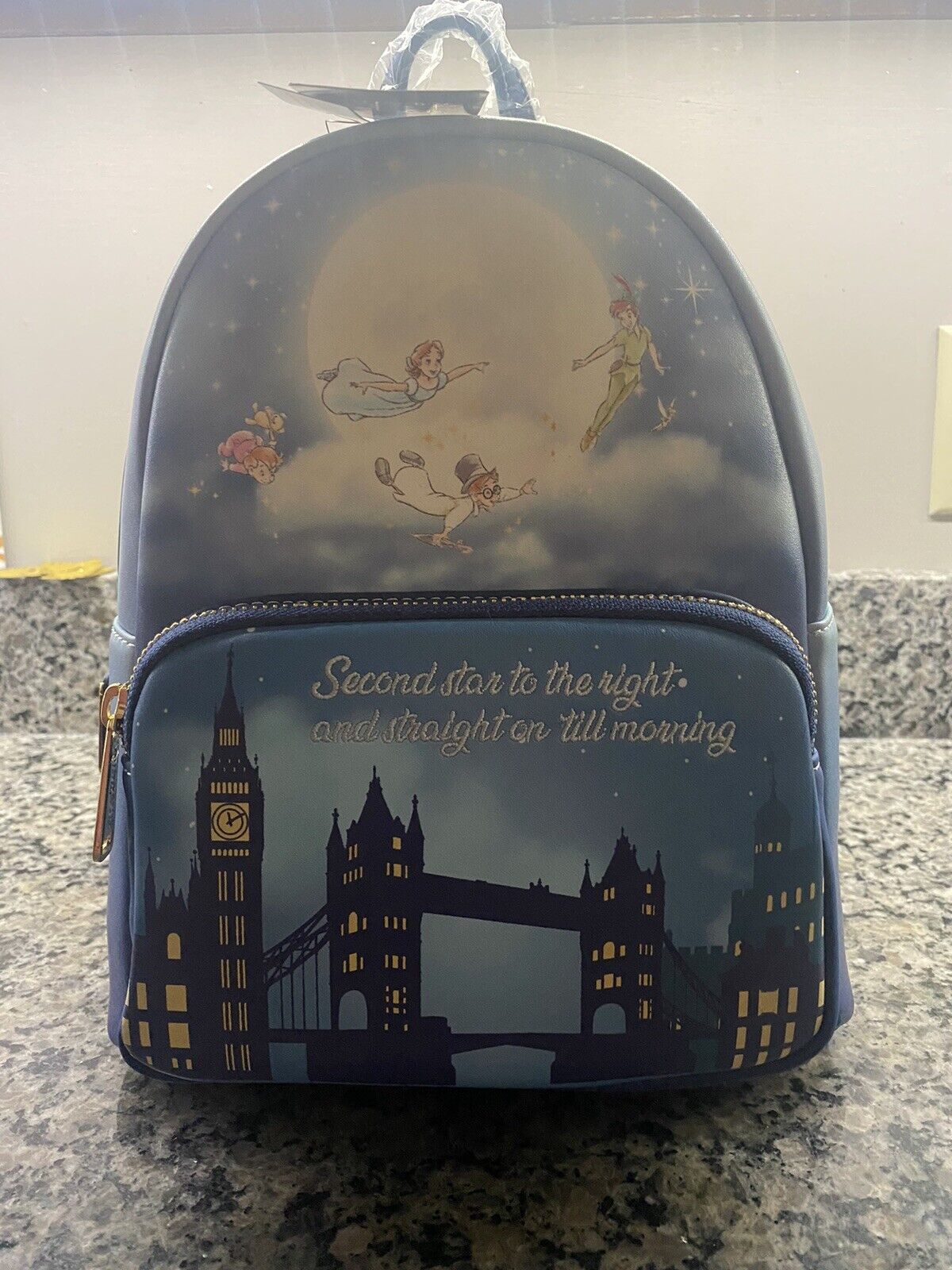 Loungefly Disney Peter Pan Second Star Glow In The Dark Blue Mini Backpack  NEW
