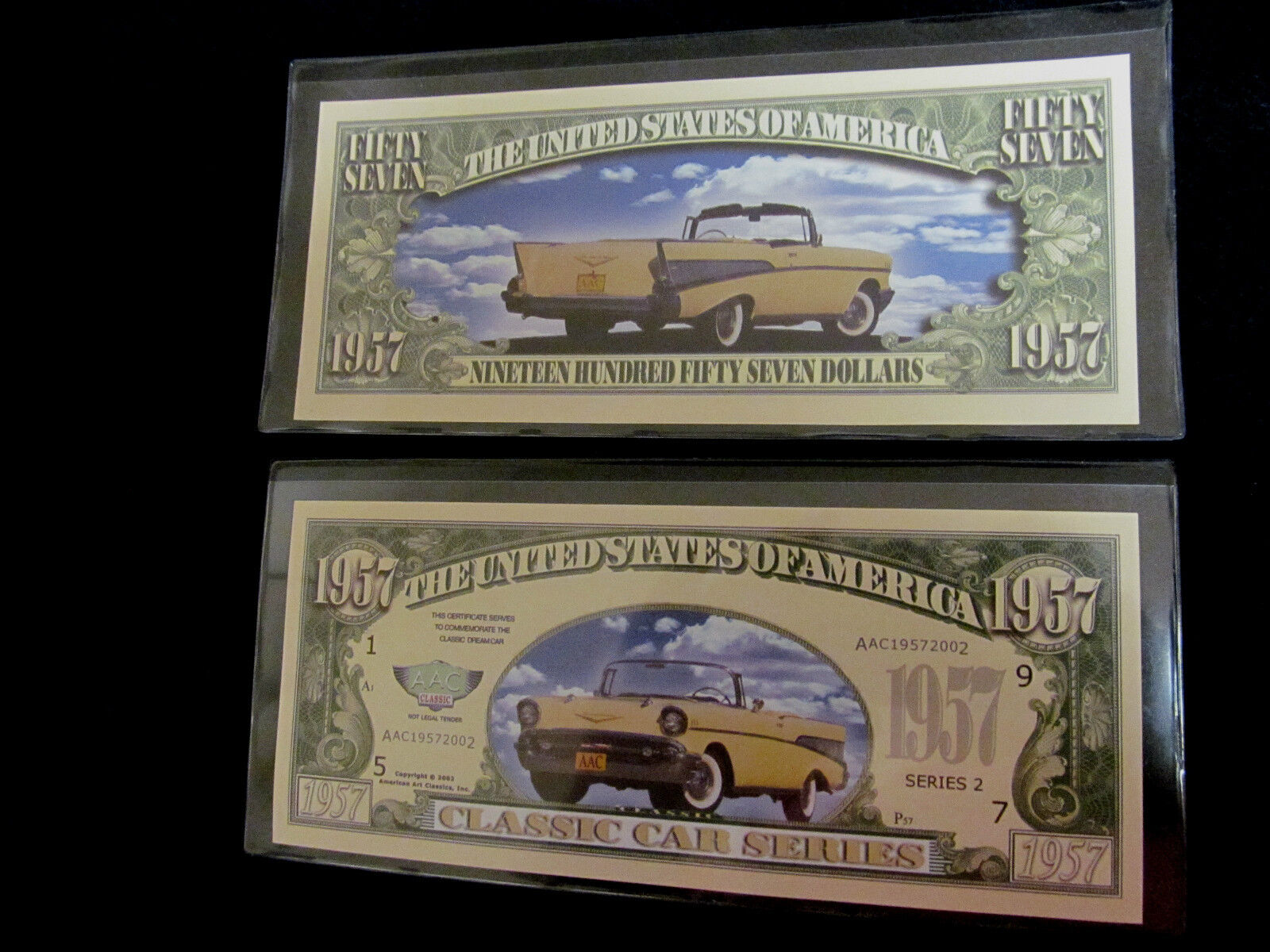  LOT 2*19 HUNDRED FIFTY SEVEN DOLLAR.NOVELTY BILL*OF 1957 CHEVY*& DOLLAR HOLDER.