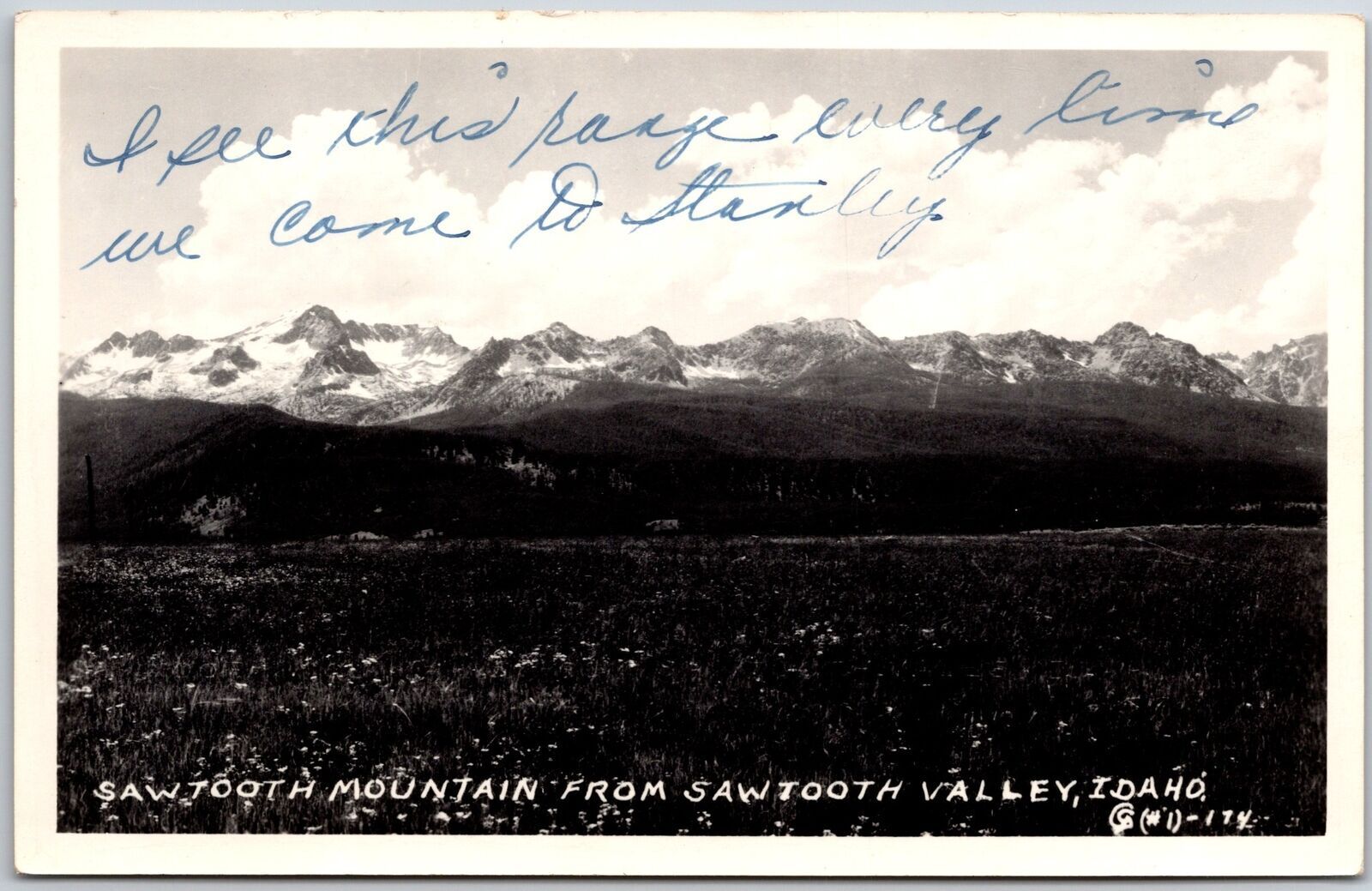Sawtooth Mountain From Sawtooth Valley Idaho ID Real Photo RPPC Postcard