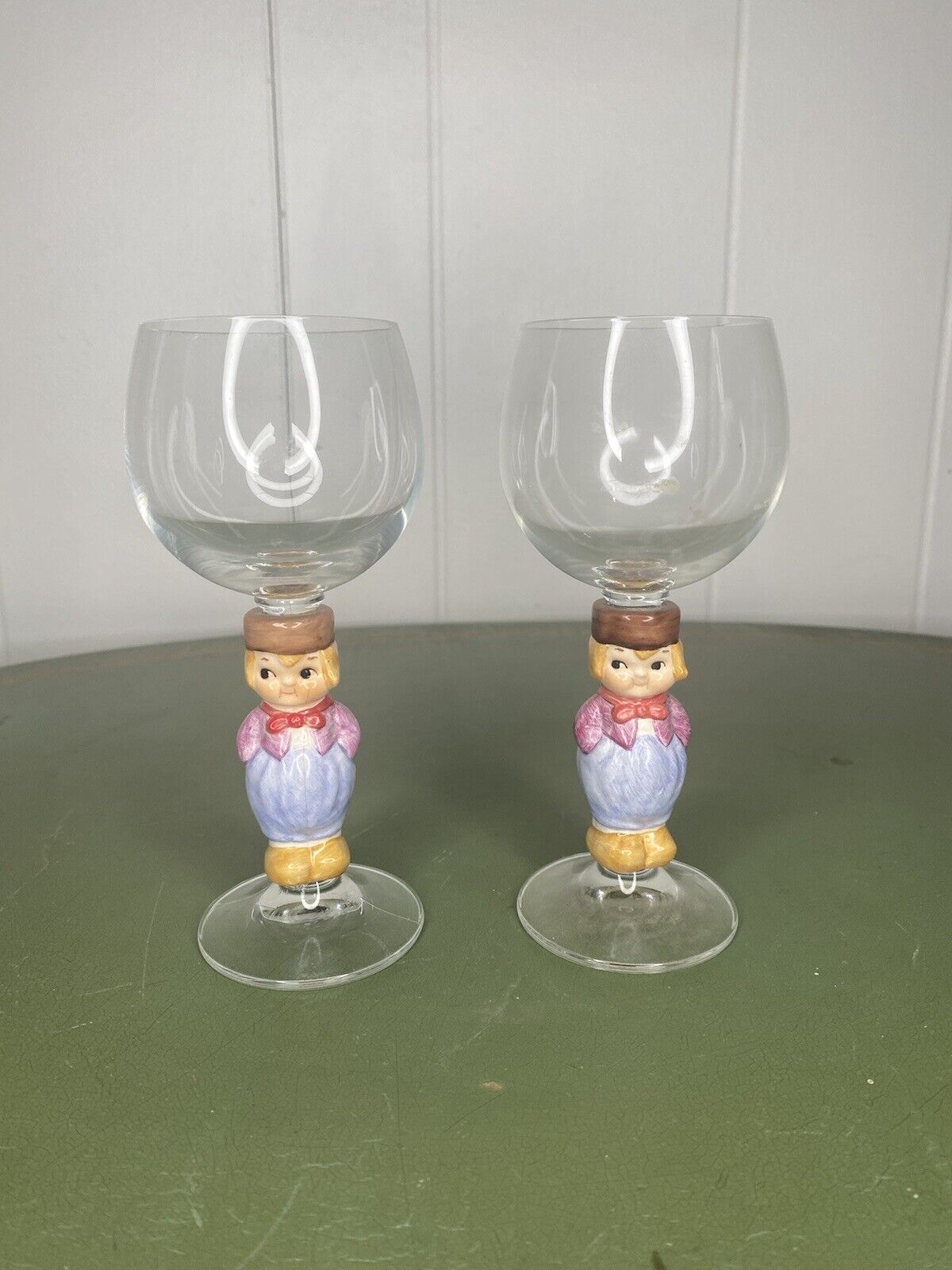 Set Of 2 Goebel DOLLY DINGLE Series - HANS - Wine Glass Goblet West Germany