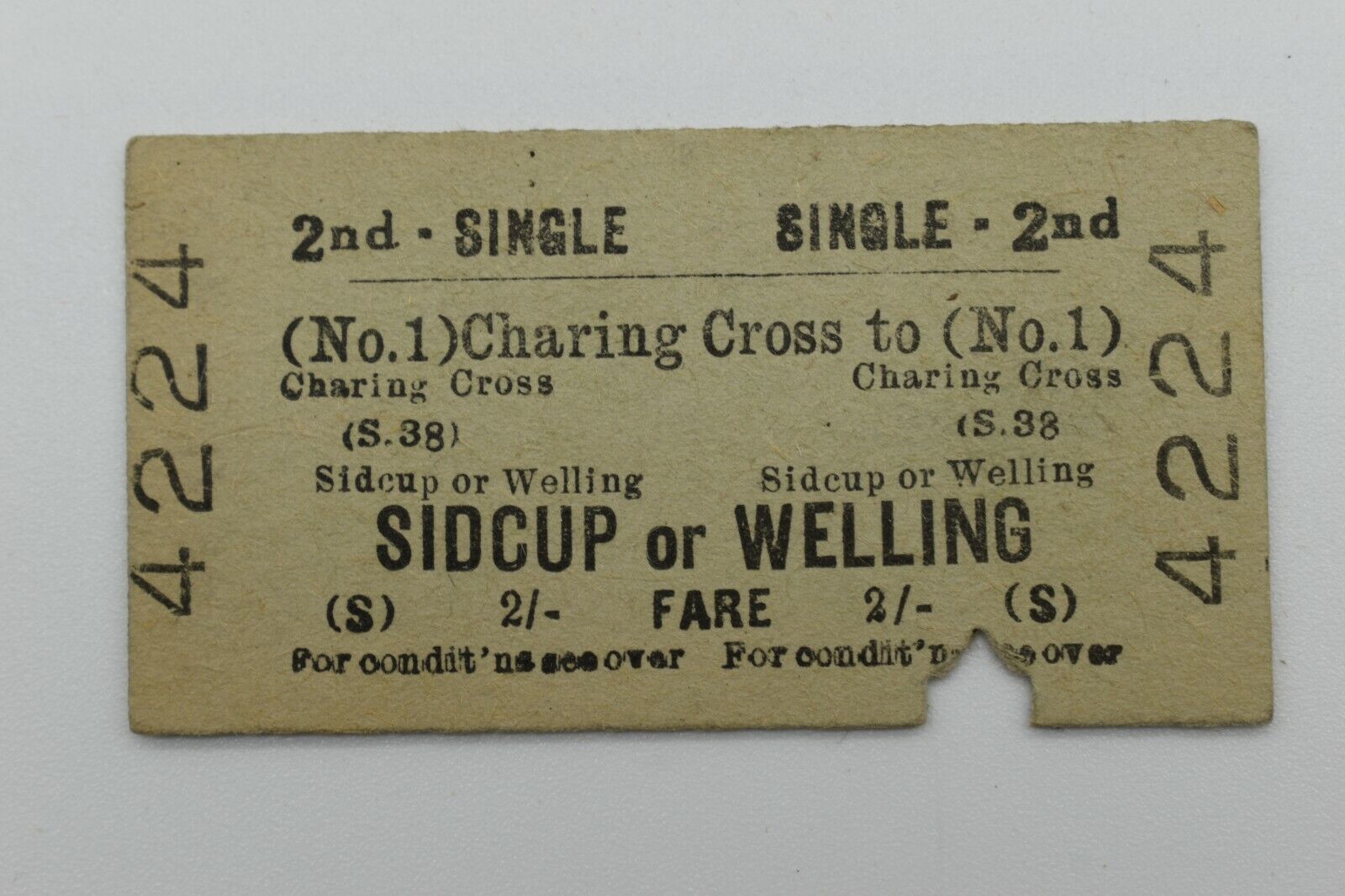 BTC (S) Railway Ticket 4224 (NO.1) CHARING CROSS to SIDCUP or WELLING