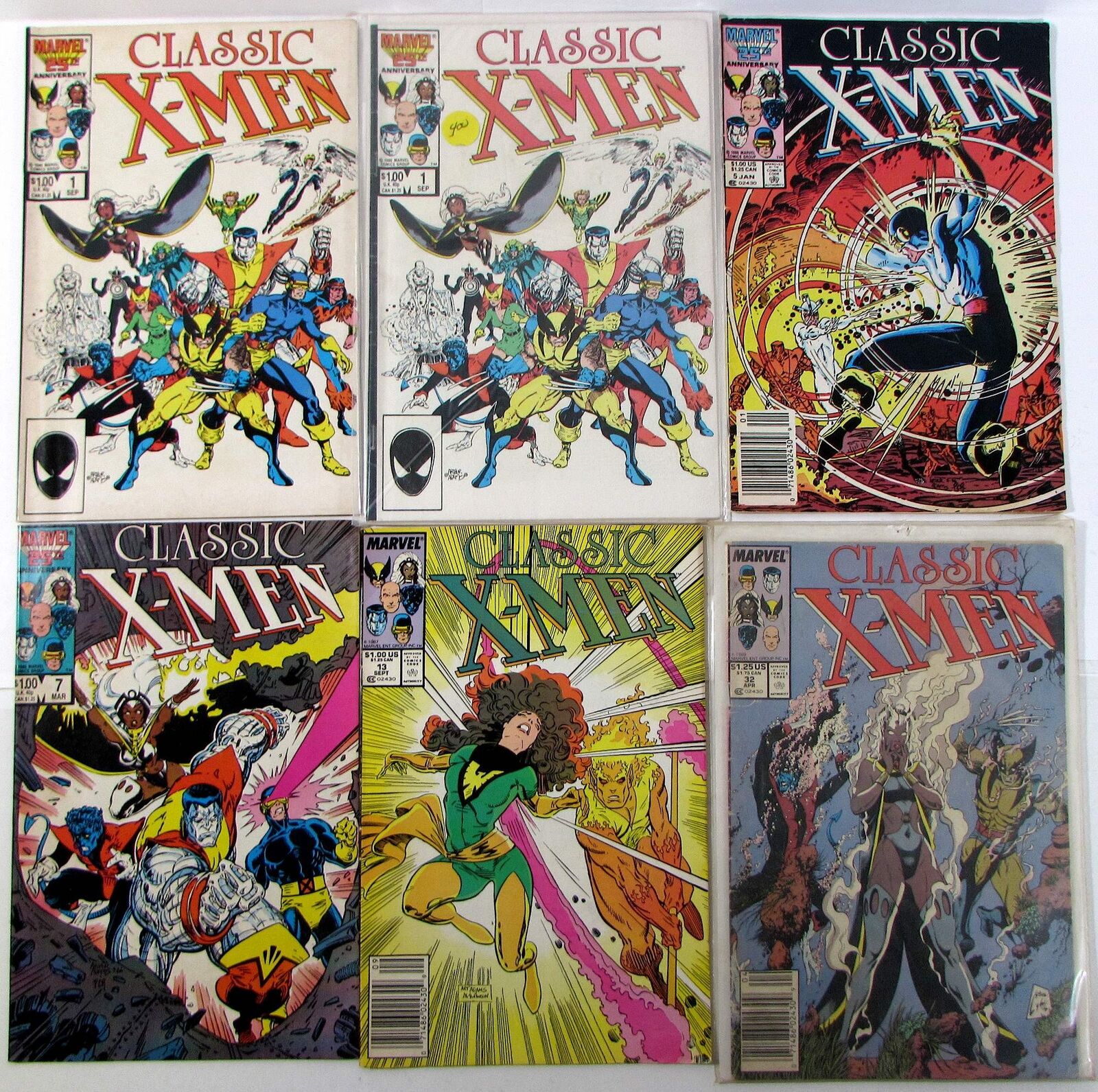 Classic X-Men Lot of 6 #1 x2,5,7,13,32 Marvel (1986) Comic Books