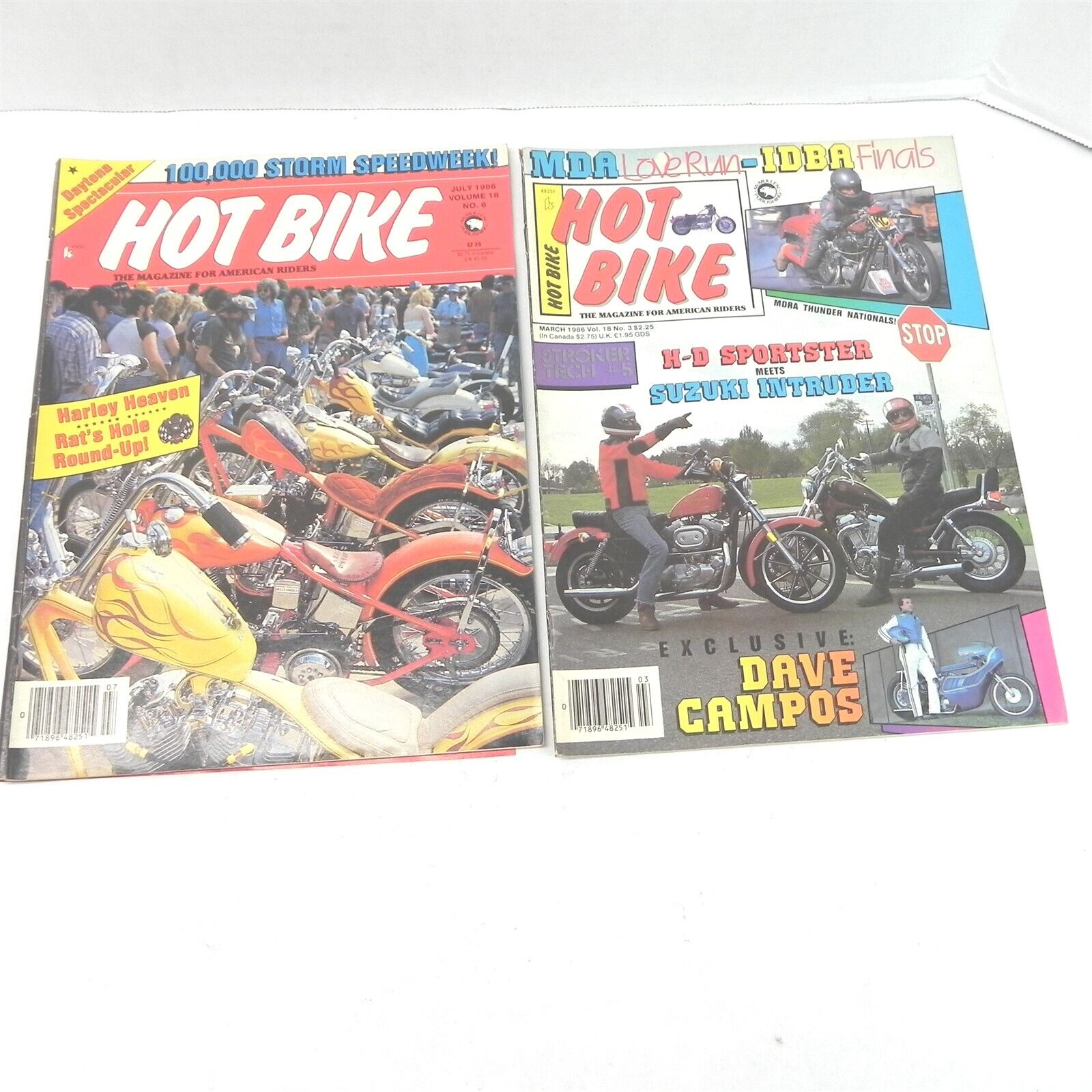 VINTAGE 1986 HOT BIKE MAGAZINE LOT OF 2 ISSUES MOTORCYCLES CUSTOM CHOPPERS 
