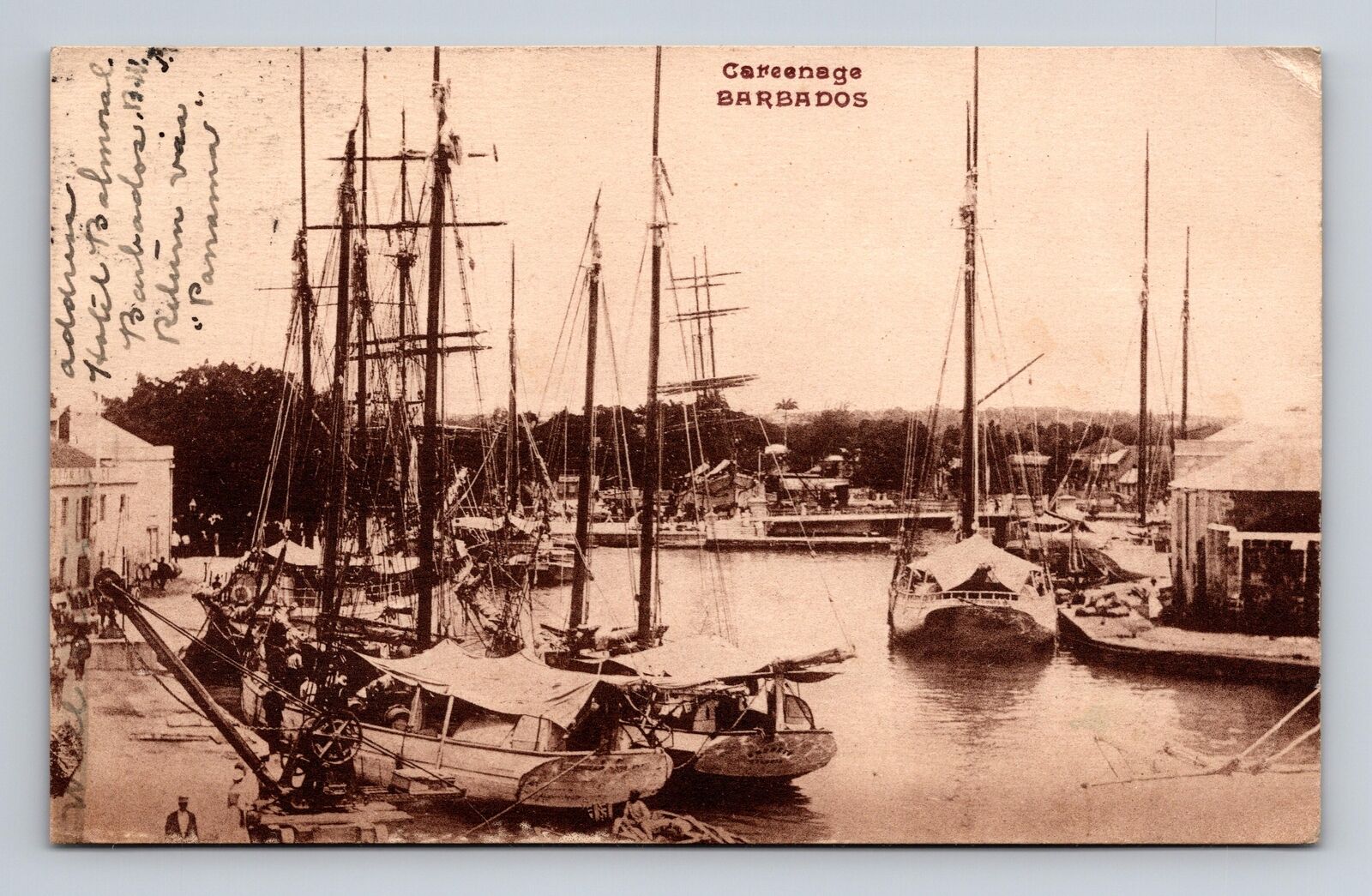 Postcard Bridgetown Phototypie Careenage Barbados Wharf Docks Boats