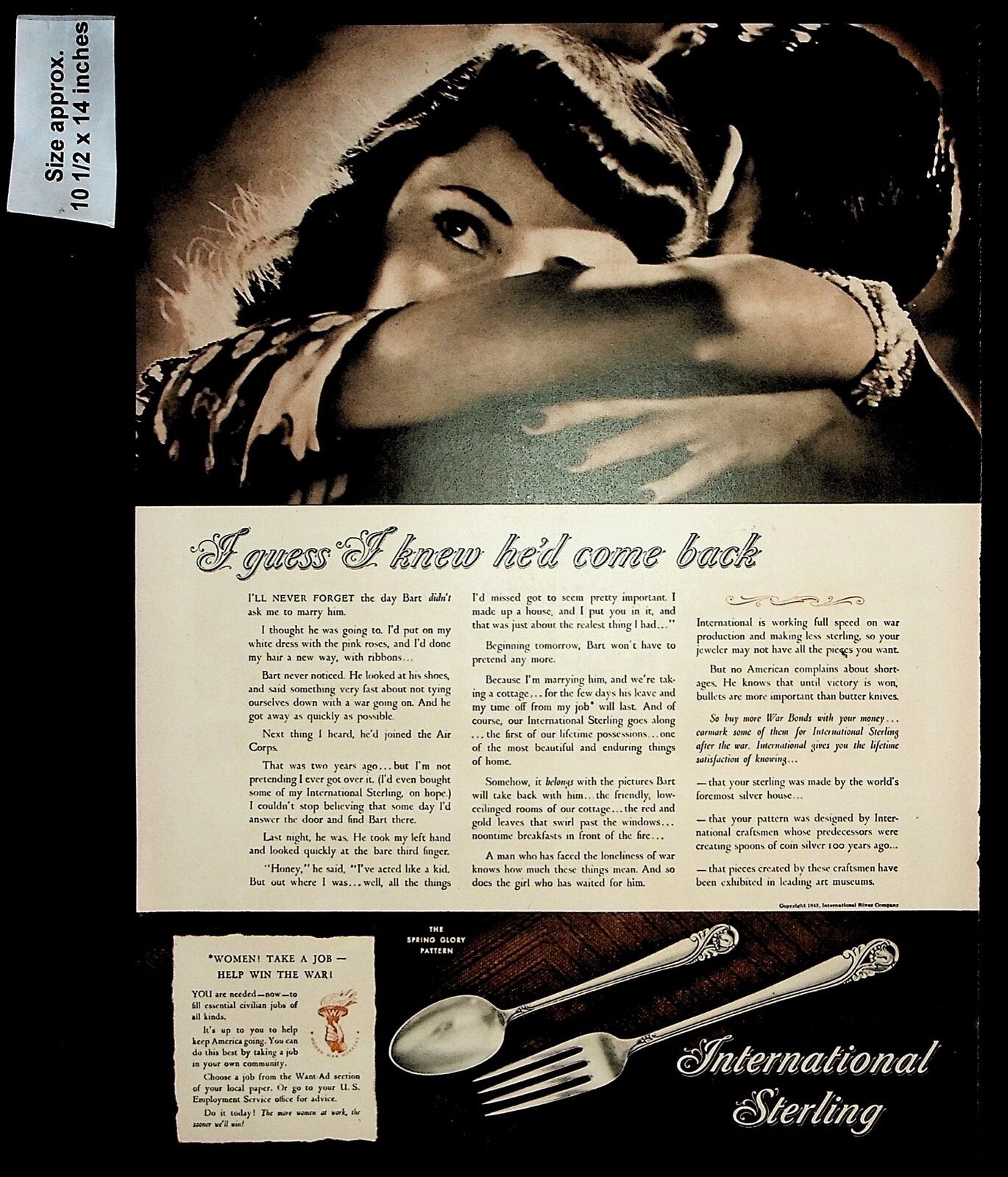 1943 International Sterling Silver Home Man Military Vintage Print Ad 37948