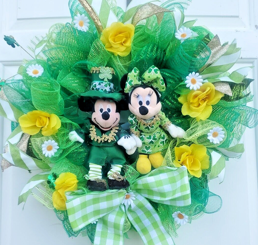 St. Patricks Day Mickey Minnie Wreath Large Front Door St Patrick's Day Decor