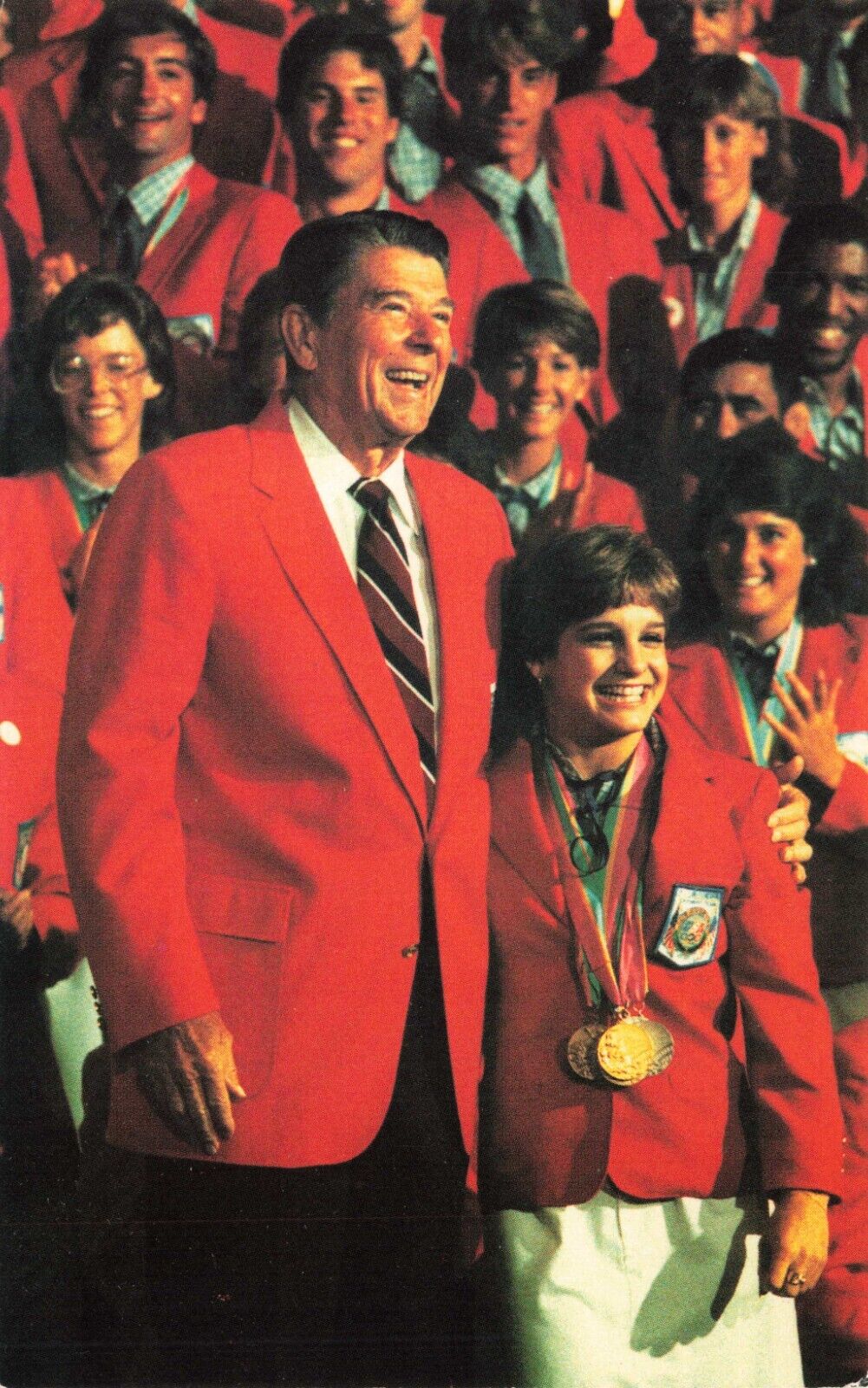 Postcard President Ronald Reagan Mary Lou Retton Gymnastics Los Angeles Olympics