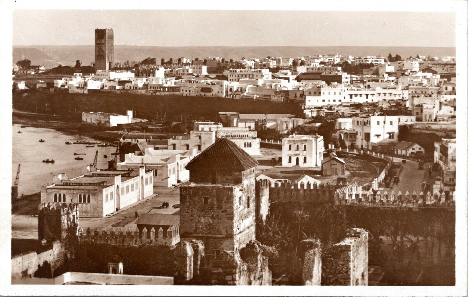 postcard rppc Morocco - Rabat - Hassan Tower District view from the Oudaias
