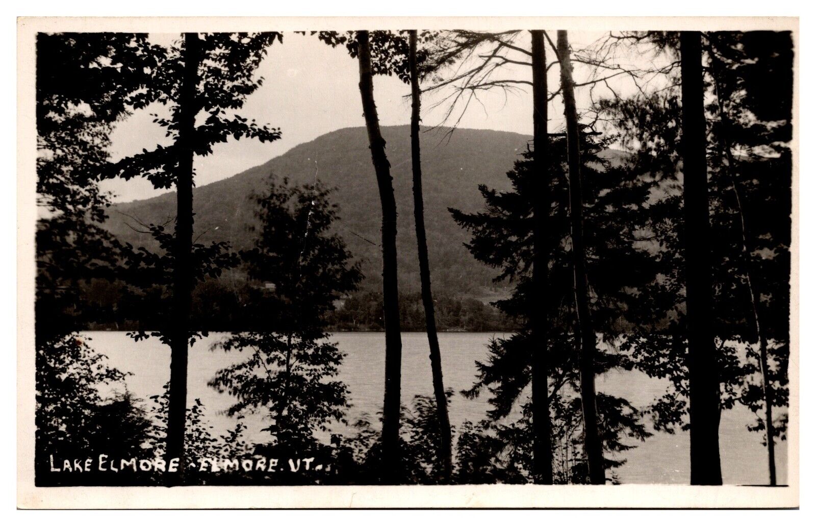RPPC Lake Elmore, Lake Scene, Mountain and Trees, Elmore, Vermont