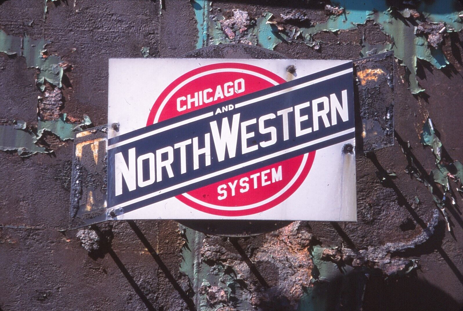 Original Fuji Railroad Slide C&NW Chicago Northwestern Logo Herald