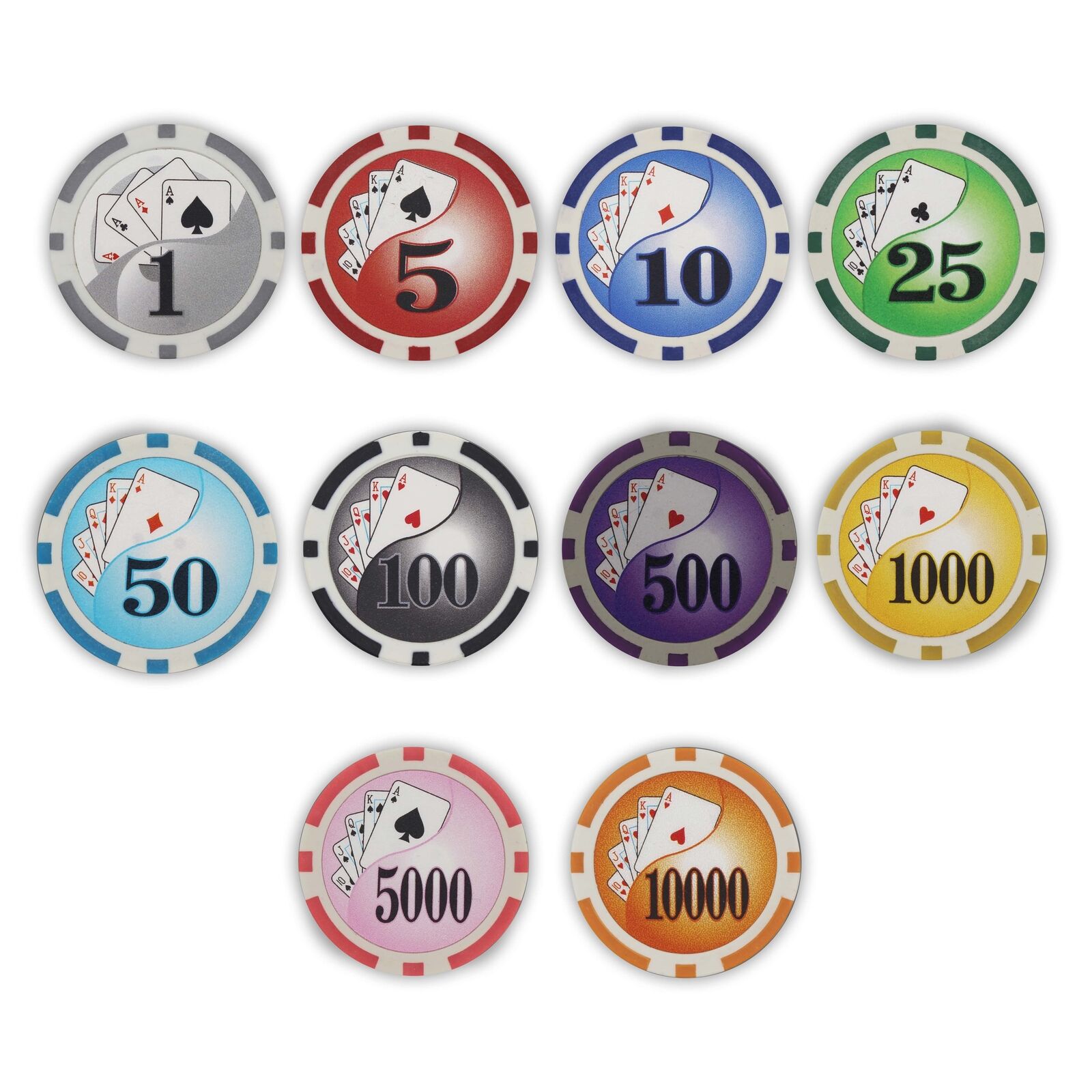 Bulk 500 Yin Yang Poker Chips 11.5 Gram 8 Stripe - Pick Your Denominations