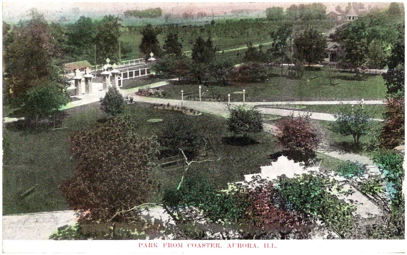 Park Aurora Illinois, View from Atop Roller Coaster, Vintage Postcard 1910