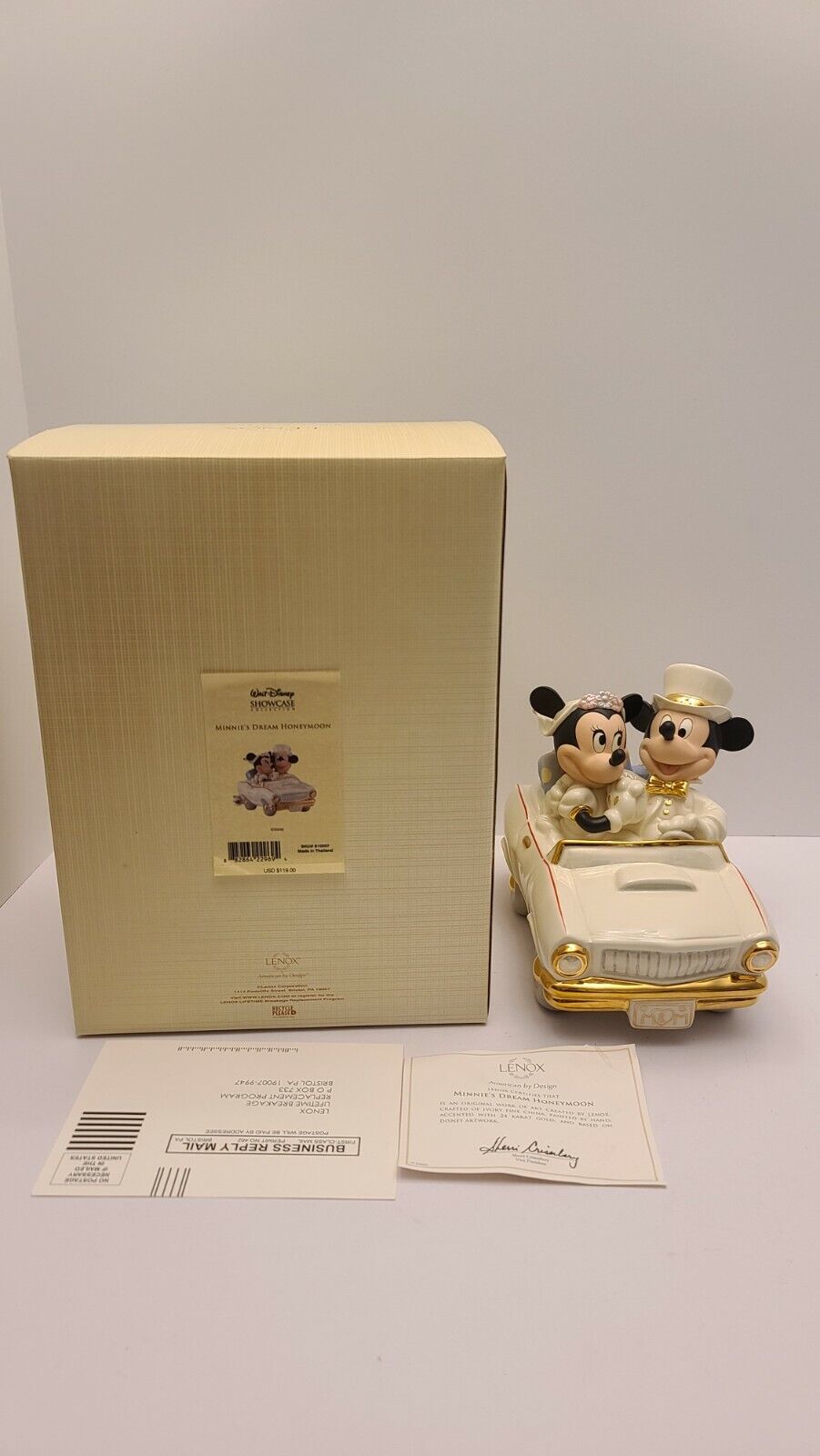 Lenox Disney Minnie\'s Dream Honeymoon With Mickey Mouse in Car Figurine New