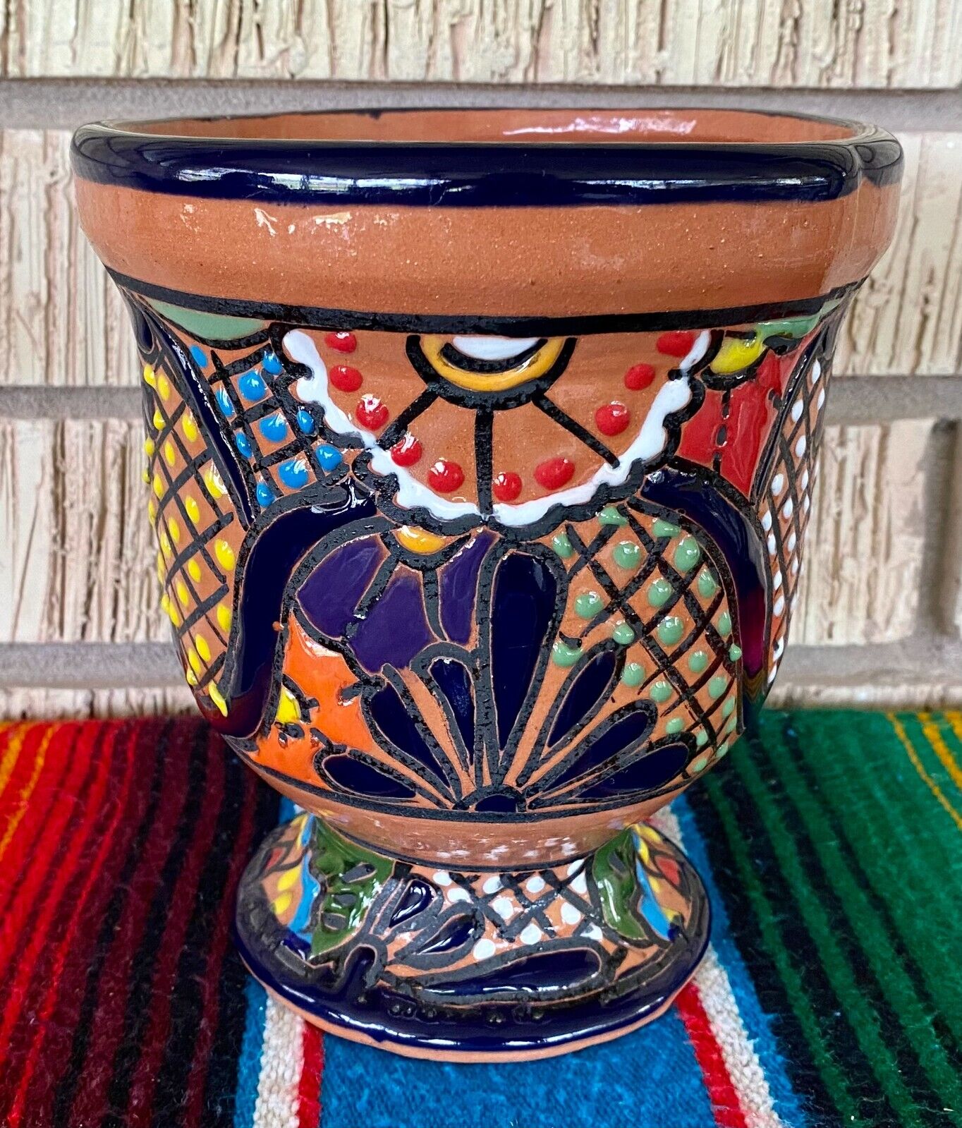 Lg Mexican Ceramic Flower Pot Planter Folk Art Pottery Handmade Talavera #3