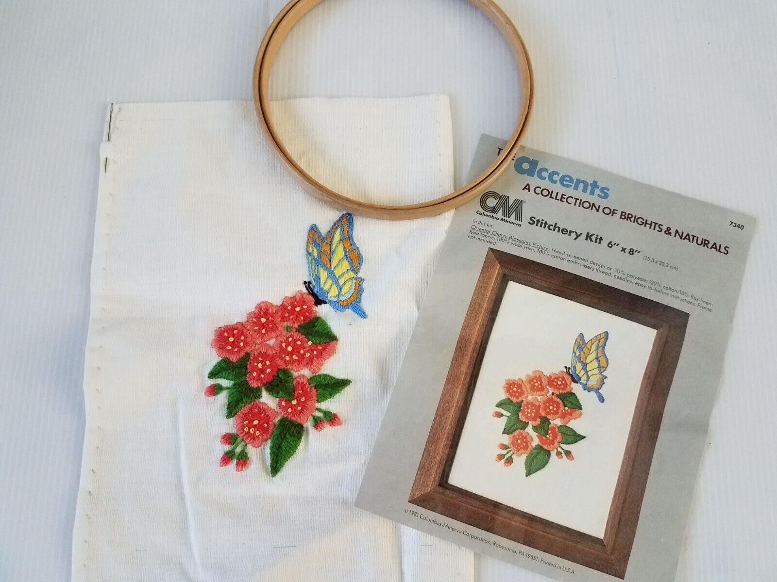 Oriental Cherry Blossoms Embroidery 6x8 Finished Project Butterfly.   Z9