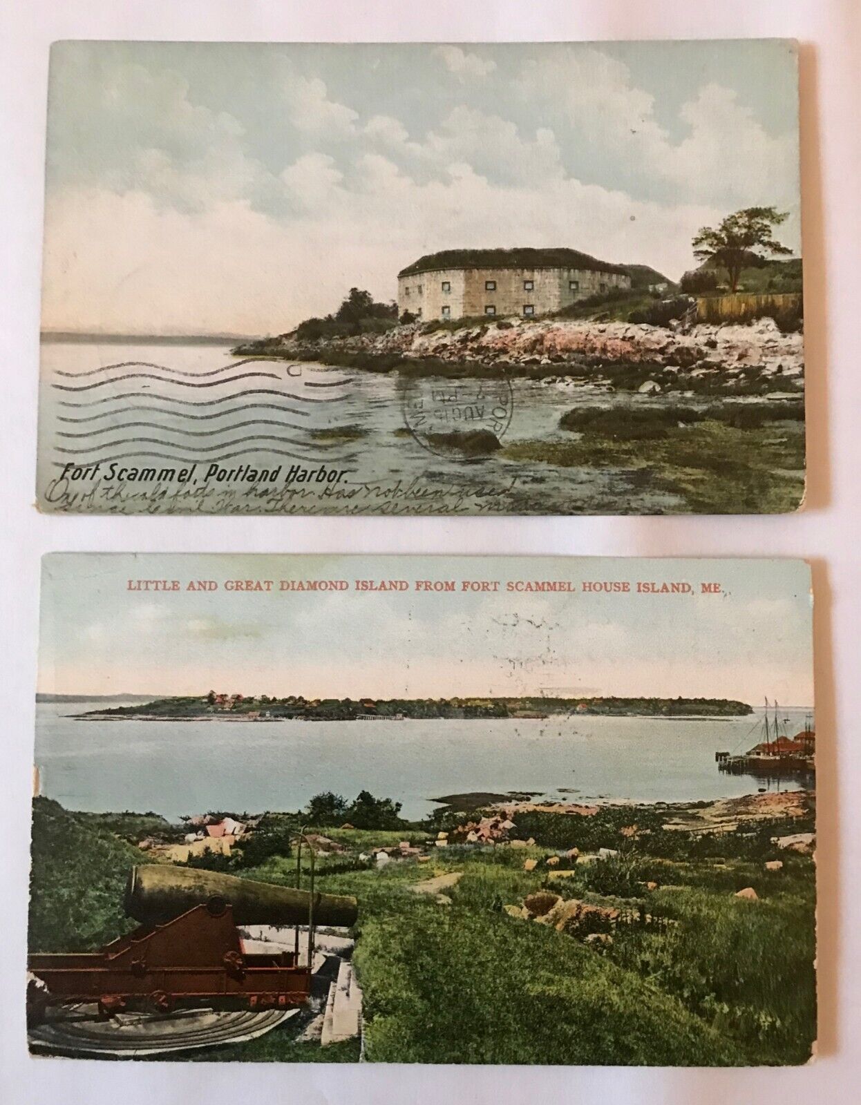Set of 2 Postcards Fort Scammel on  House Island Portland ME Maine