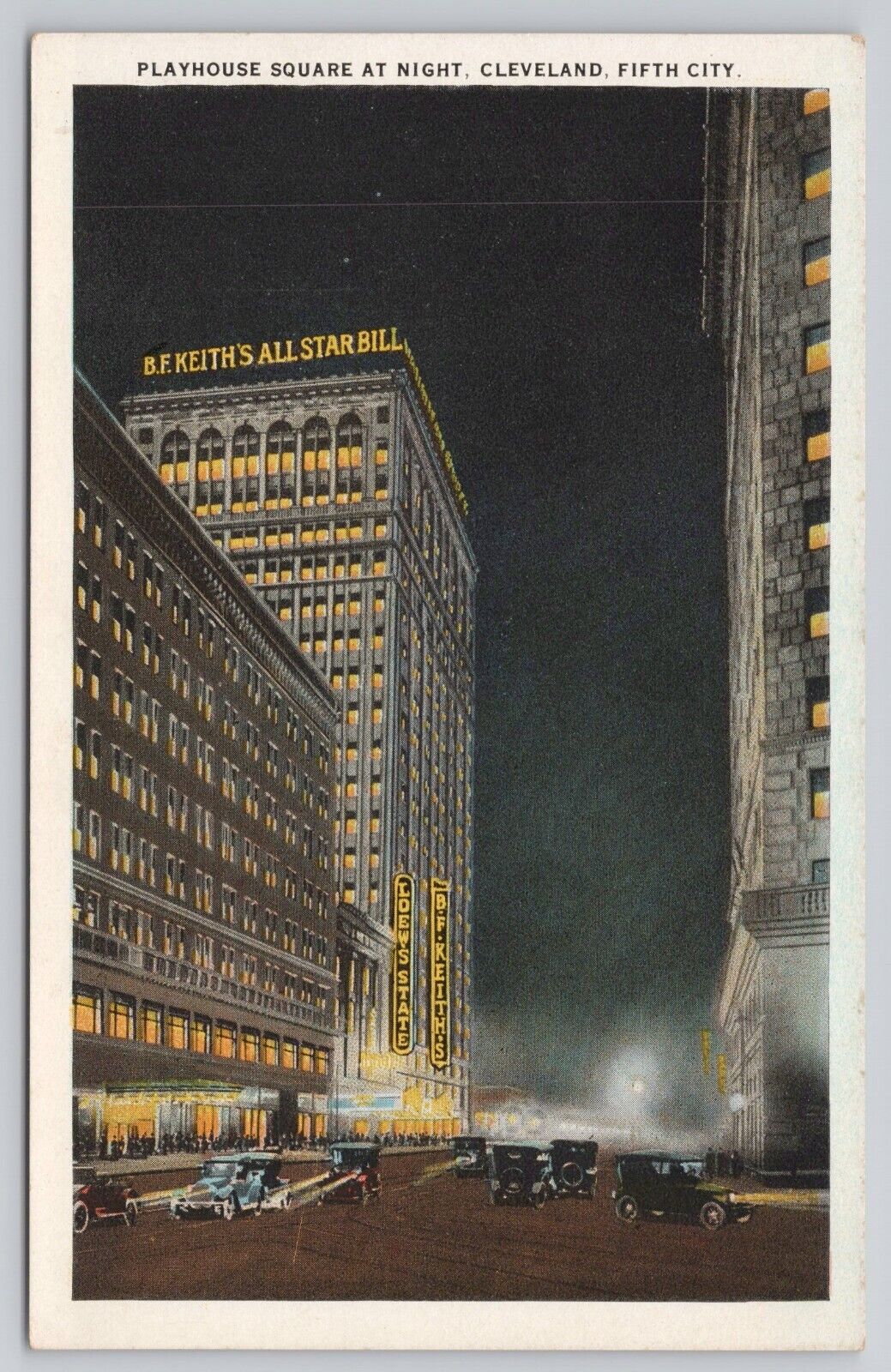 c1921 Playhouse Square at Night Cleveland Ohio OH Postcard