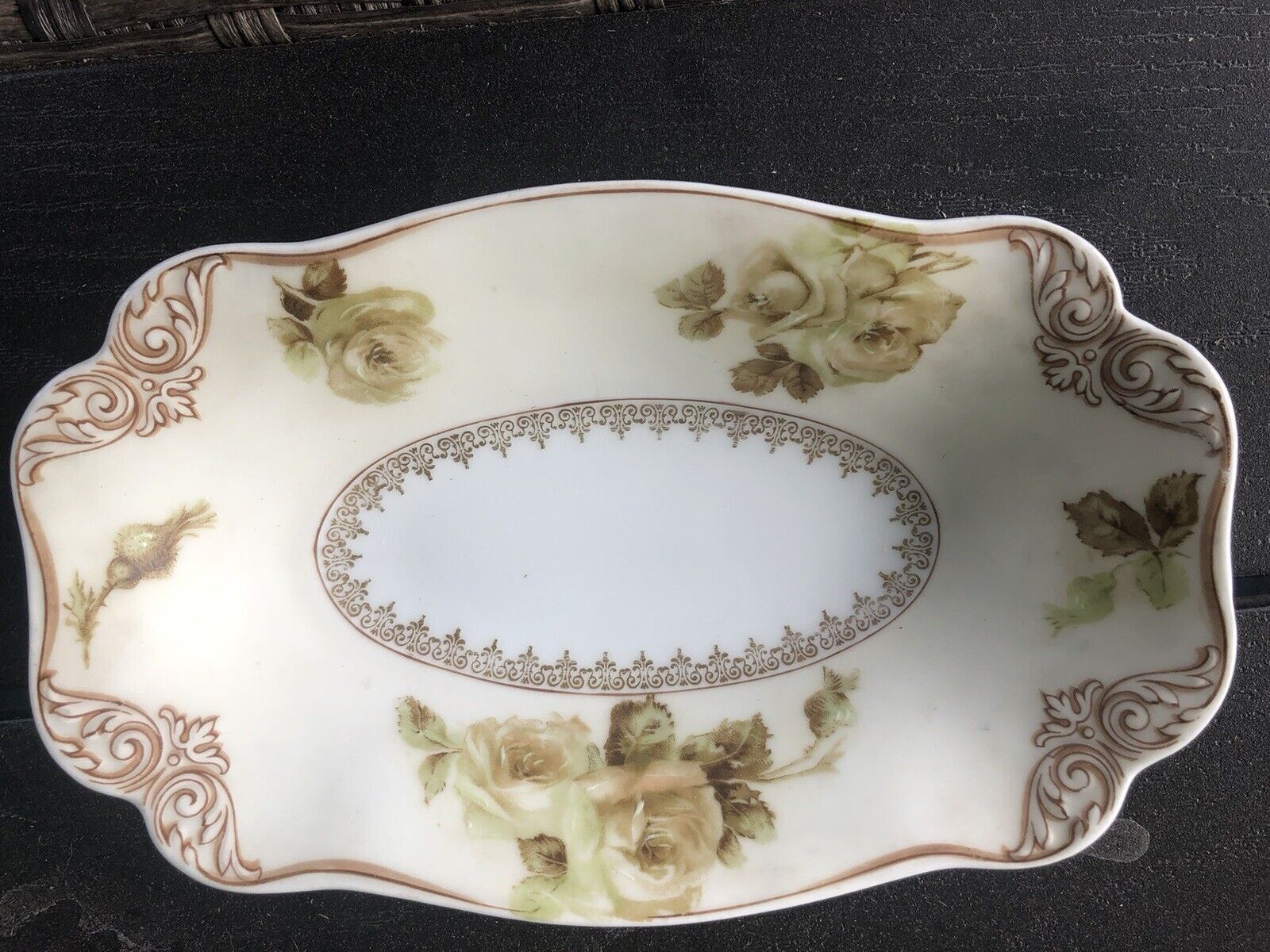 HERMANN OHME SILESIA OLD IVORY CLAIRON ROSES RELISH SERVING DISH 6.1/4