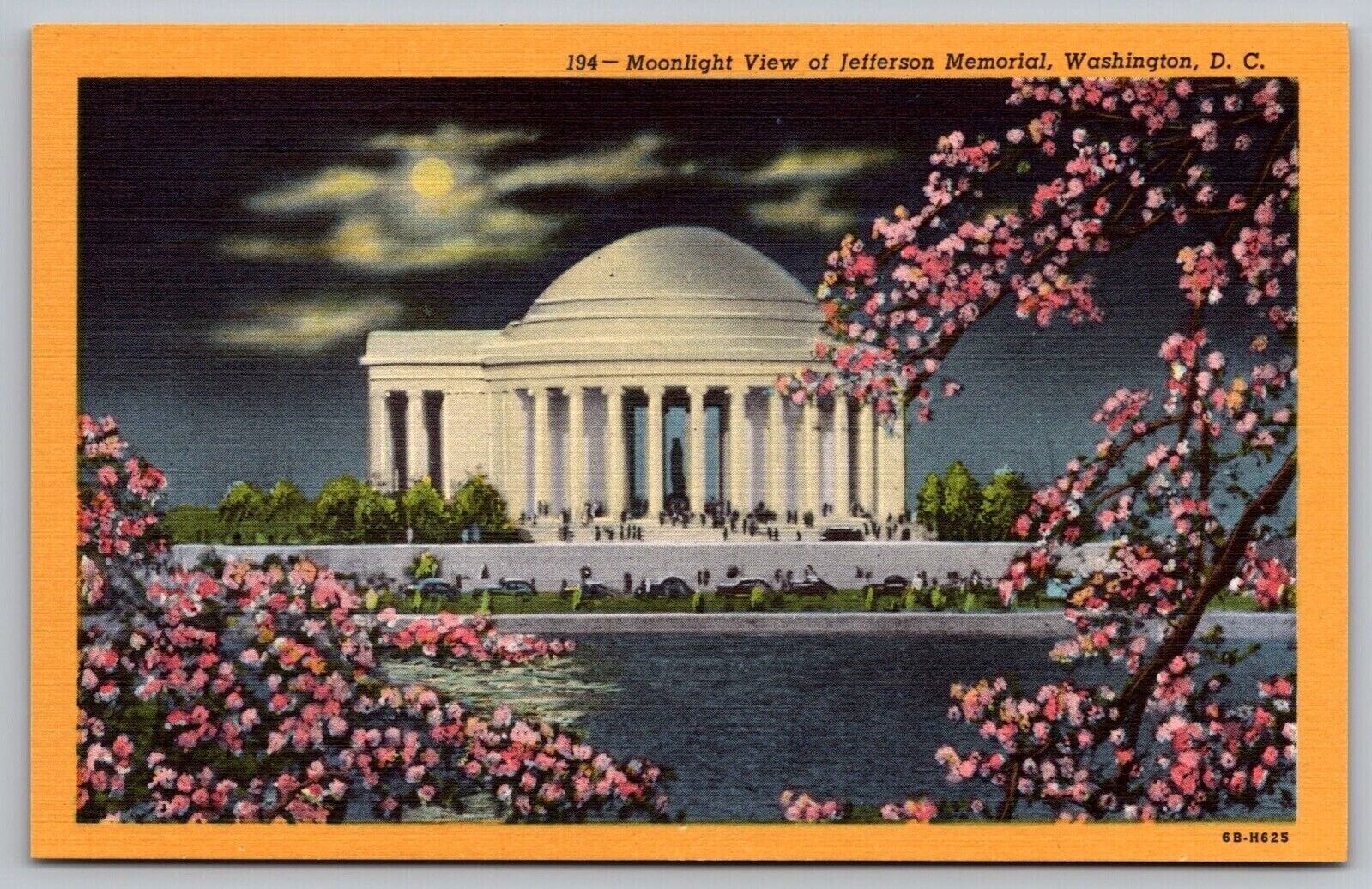 Moonlight Night View Jefferson Memorial Washington DC Cherry Blossoms Postcard