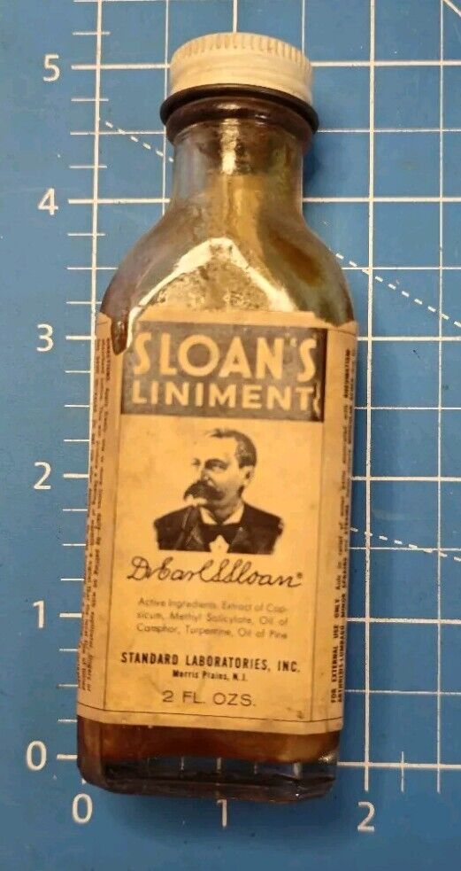 Antique Sloan’s Liniment Pain Medicine Bottle with Paper Labe Collectible EMPTY