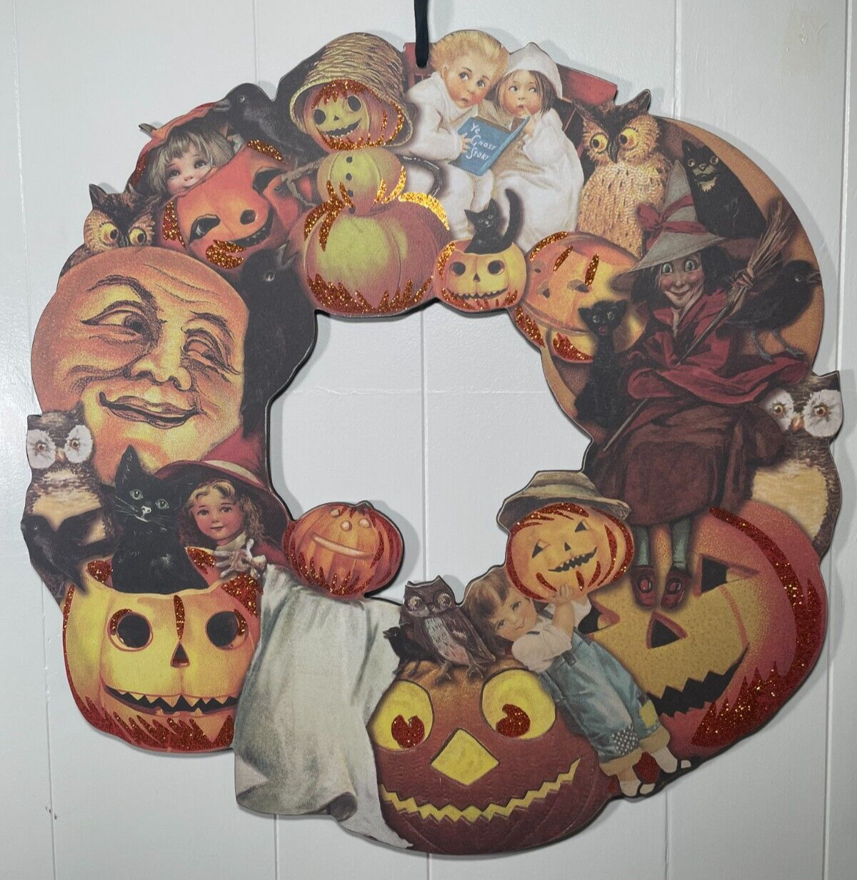 Designs By Kathy Retro Jack-O-Lantern witch Halloween wooden Wreath 20\