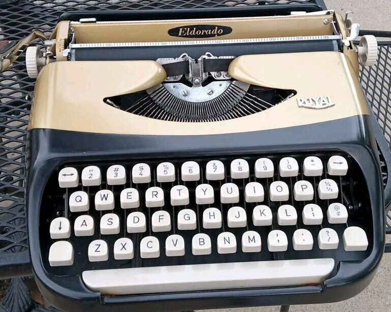 1962 Royal Eldorado Typewriter w/ Carrying Case Gold & Black