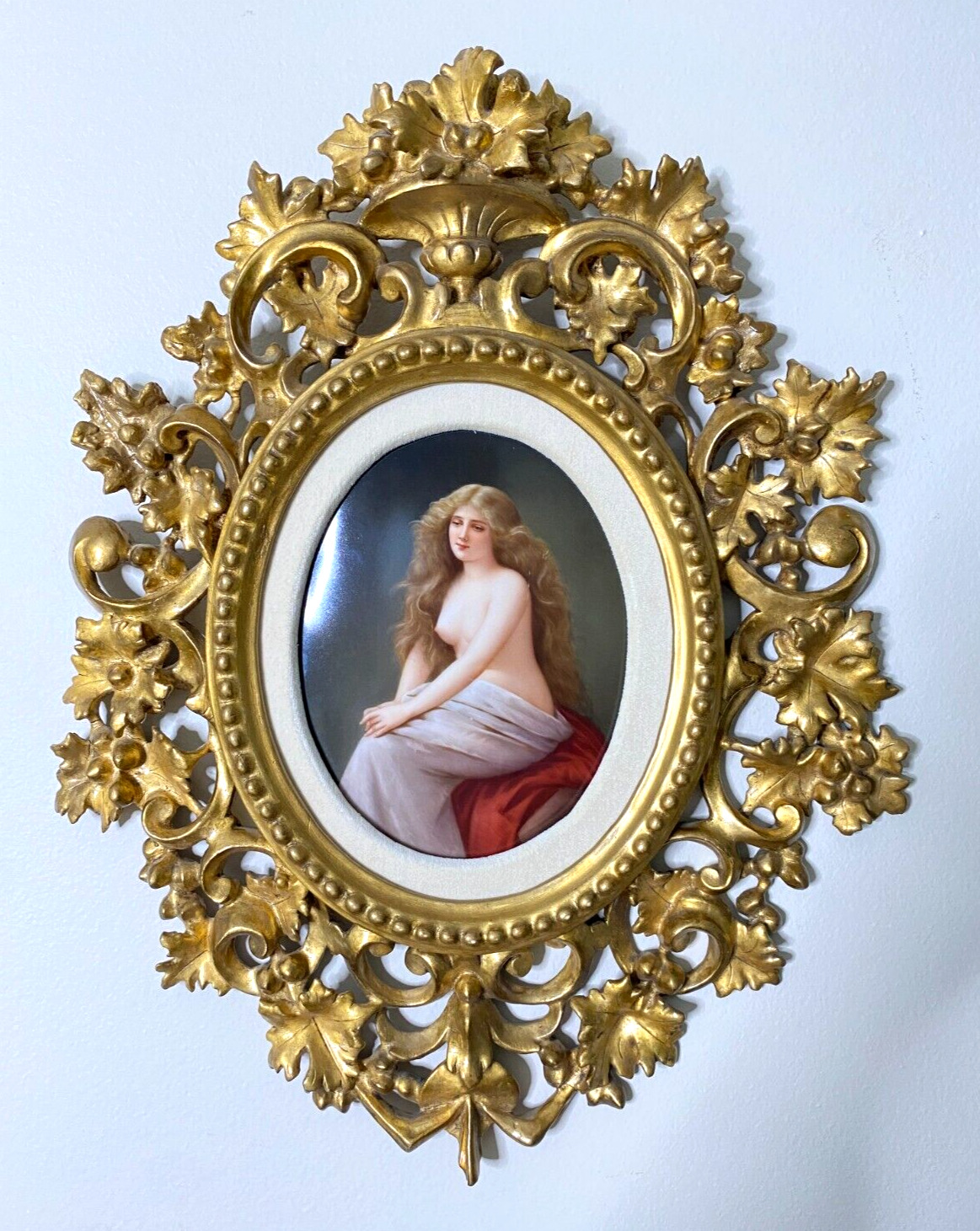 Framed Berlin KPM Porcelain Plaque of Partial Nude,  Signed Wagner