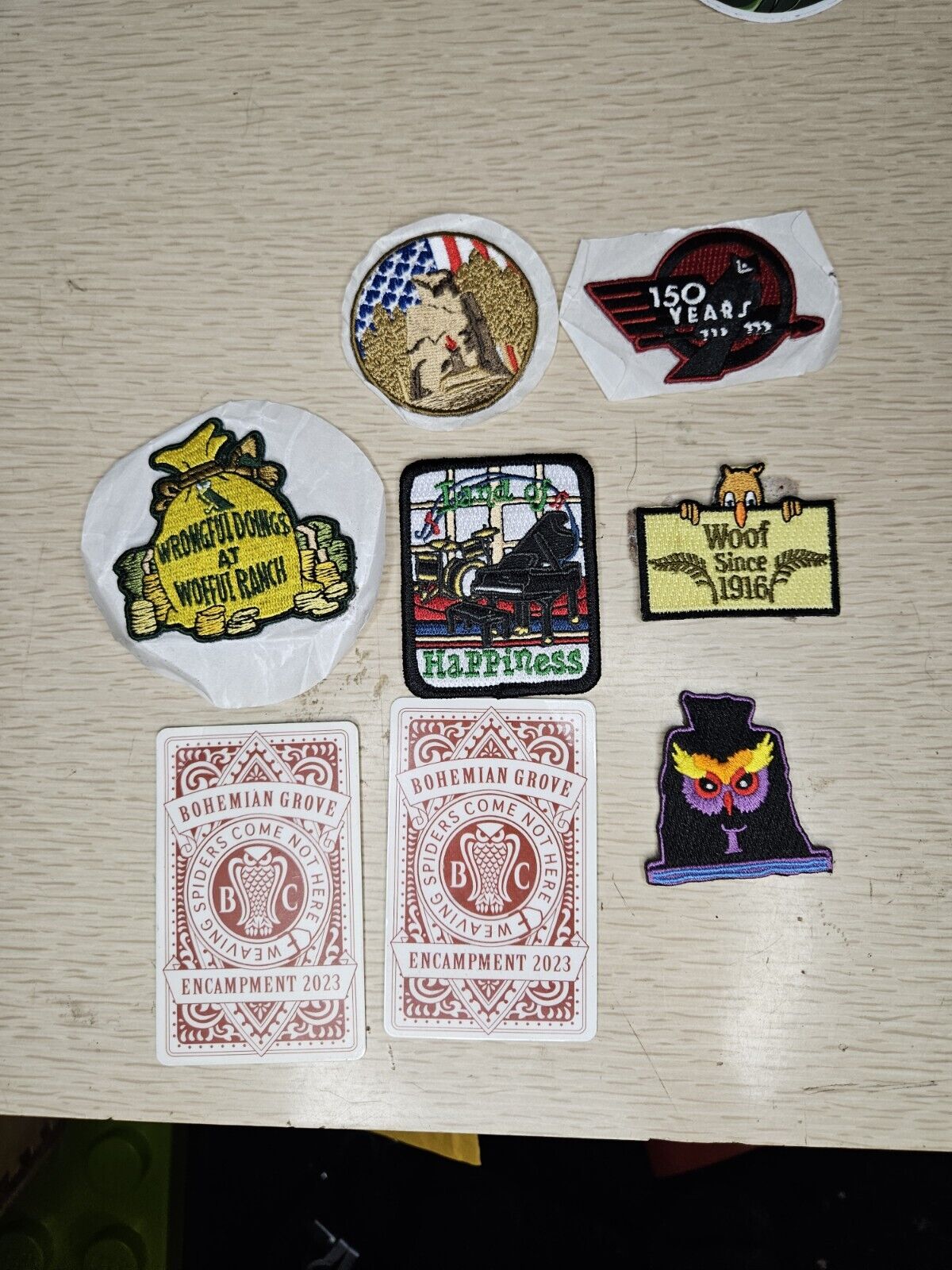 Rare Bohemian Grove Encampment “ Owl Member Patches Pin Members Cards