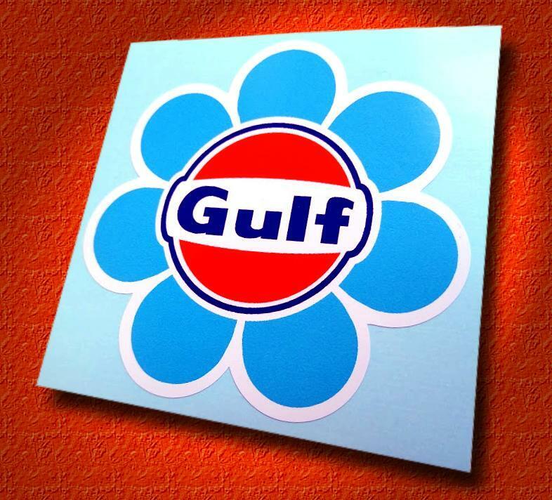 GULF OIL • 60\'s Style Flower Sticker • Racing Colors • Retro Decal  