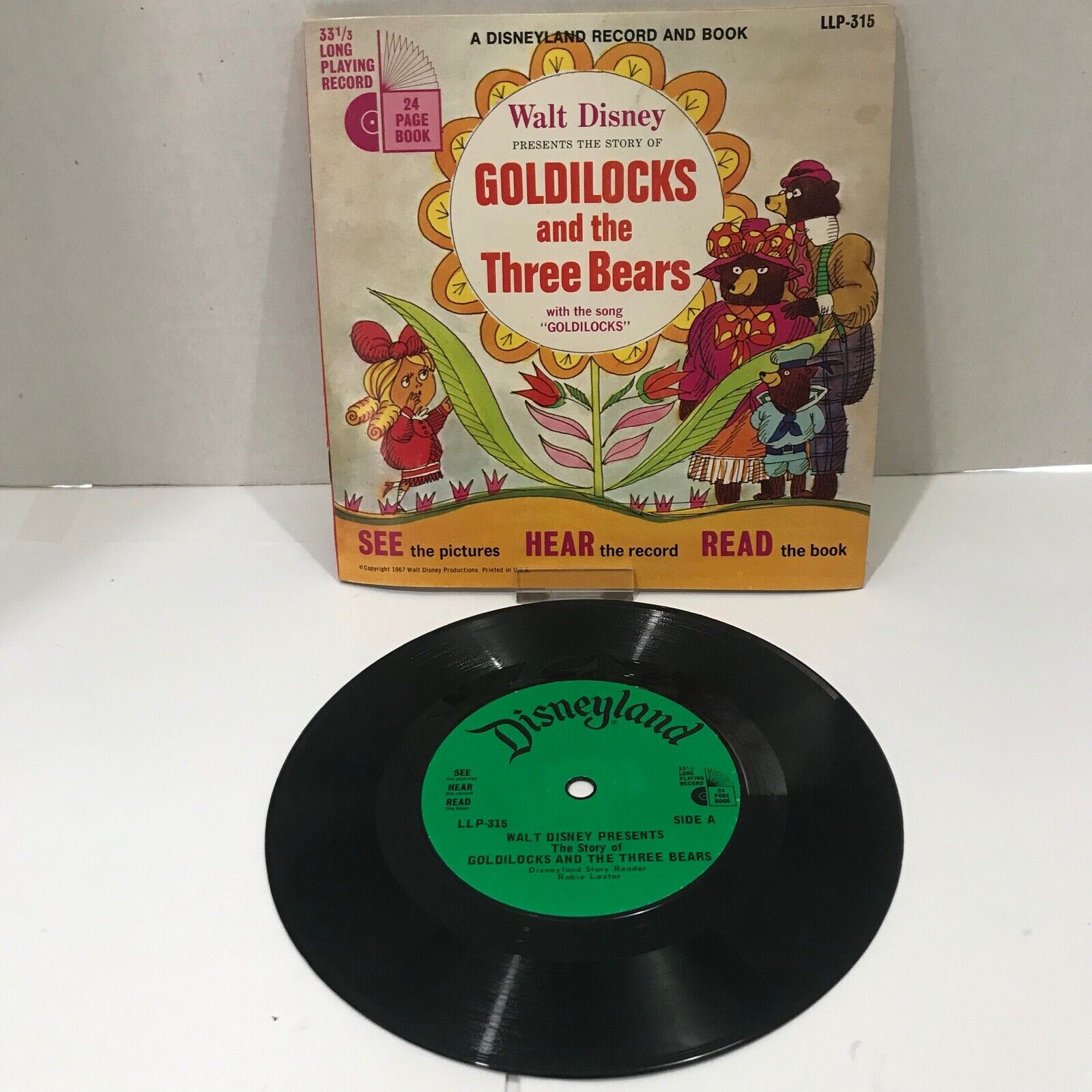 1967 Walt Disney Goldilocks & The Three Bears Record 33 1/3 LP Album And Book
