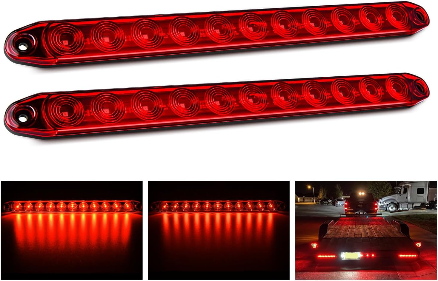 Nilight 2PCS 16Inch 11 LED Red Trailer Light Bar for Park Stop Turn Signals Tail