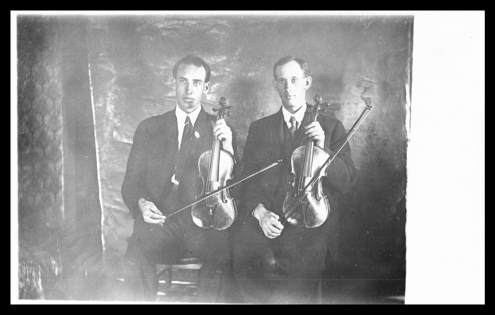 RPPC Two Men Sitting Portrait w Violins Divided Unposted Kruxo Paper ca. 1907-20