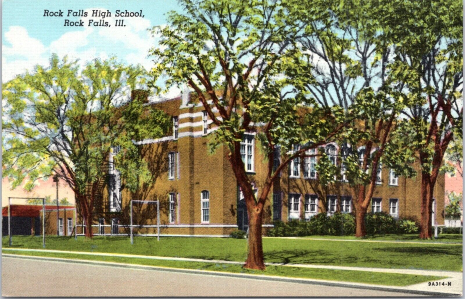 Postcard IL Rock Falls High School