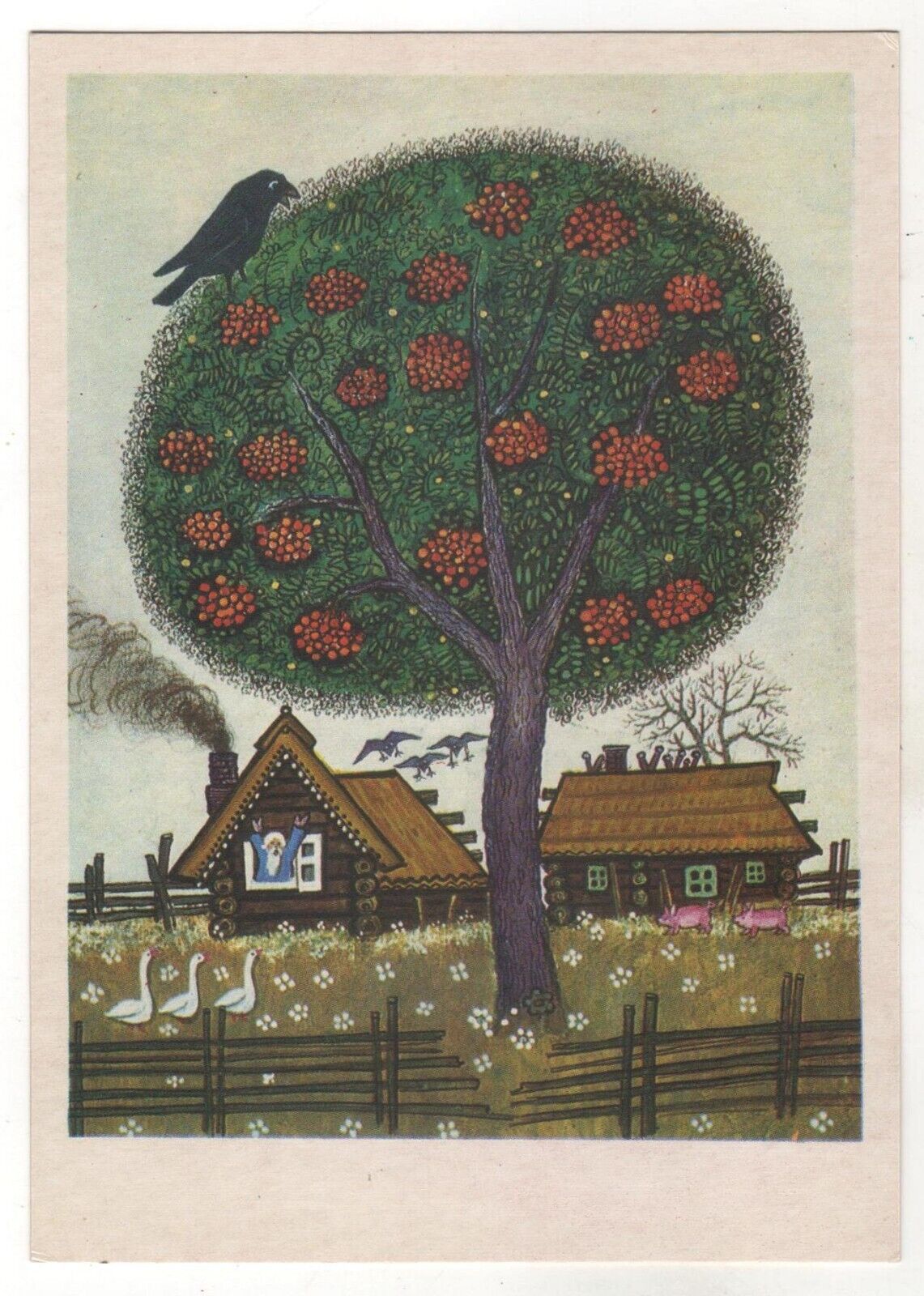 1970 Fairy Tale ill. Rowan curly Black Raven ART VASNETSOV Soviet POSTCARD Old