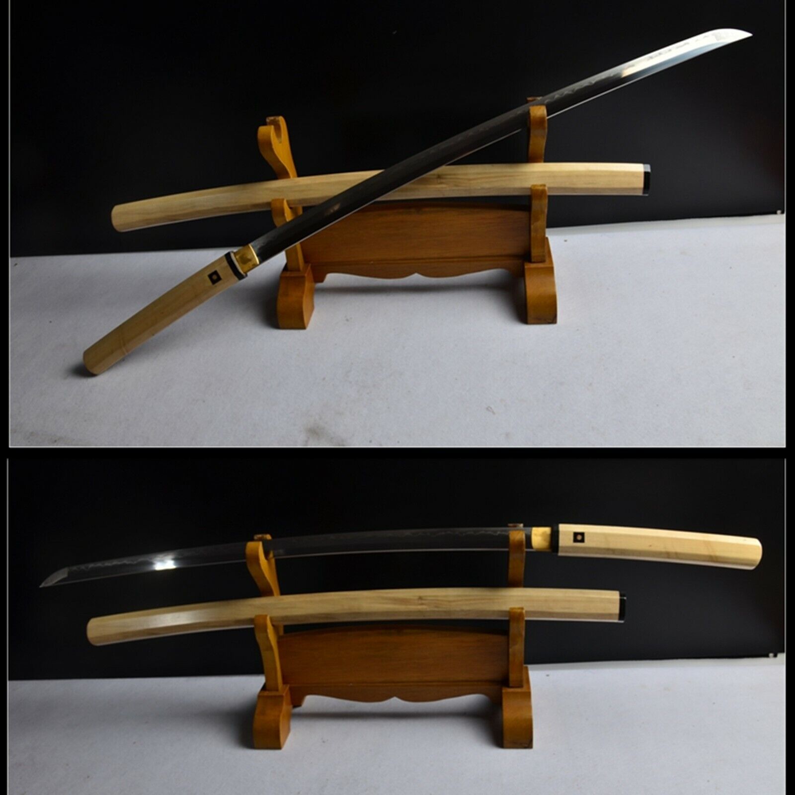  HANDMADE REAL HAMON JAPANESE NINJA SWORD CLAY TEMPER T10 STEEL BLADE SHARP