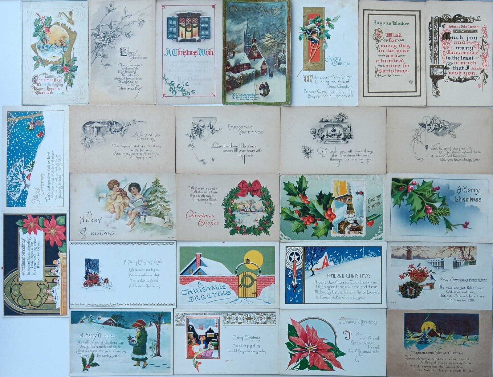 25 Blank Antique Vintage Christmas Postcards: Children Wreathes Poinsettia Lot 3