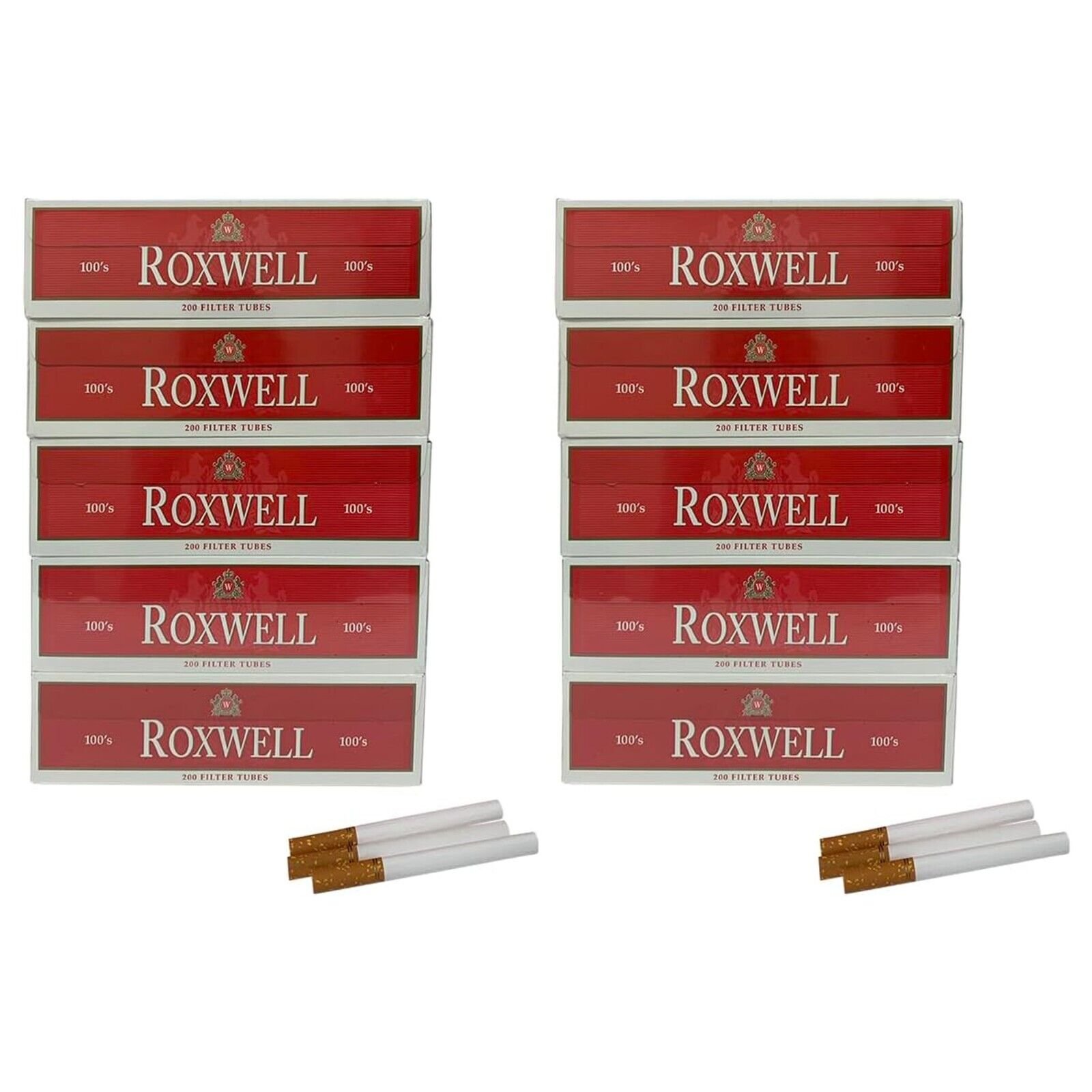Roxwell Cigarette Tubes 100s Size Red Original Pre Rolled Tubes 200/Pack: 10 Box