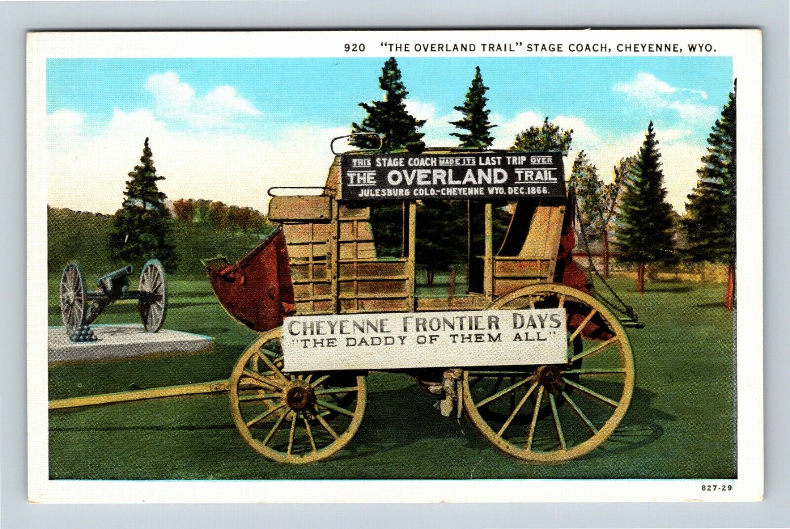 Cheyenne WY The Overland Trail Stage Couch, Wyoming Vintage Postcard