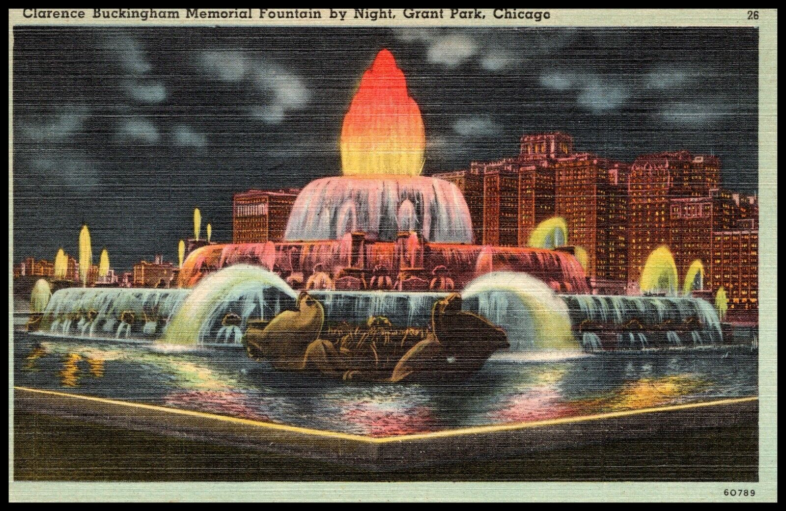 C1940s Chicago IL Grant Park Buckingham Fountain By Night Illinois Postcard 62