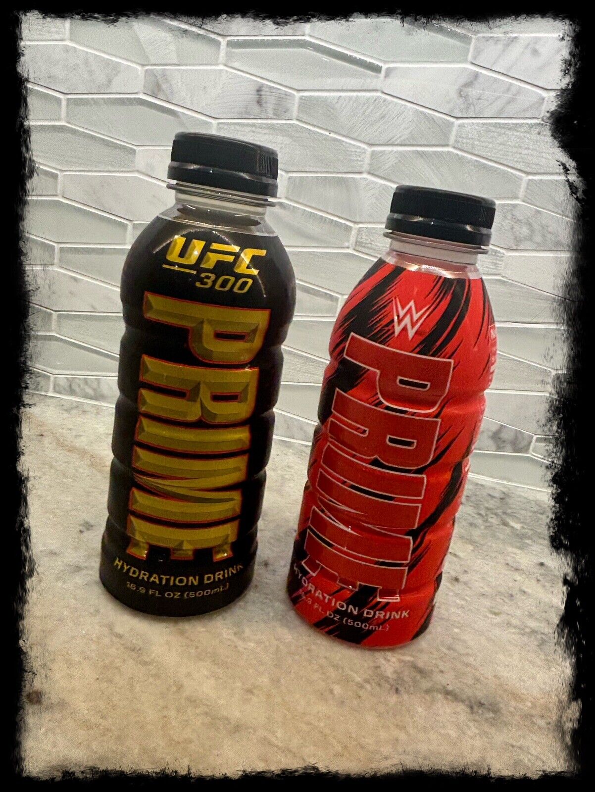 UFC 300 & WWE Prime Hydration Drink Limited Edition Full Bottles 16.9oz In hand