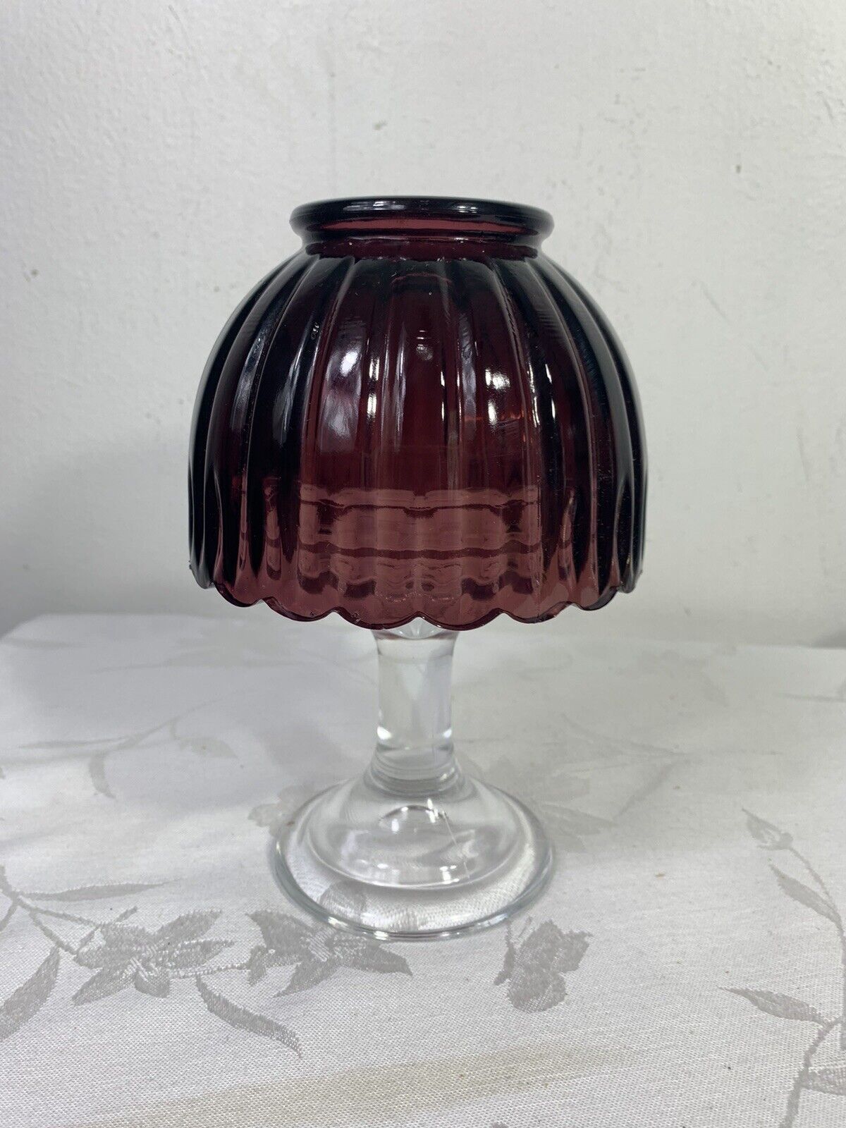Vintage LE Smith Glass Fairy Lamp Candle Votive Purple Amethyst Ribbed Shade