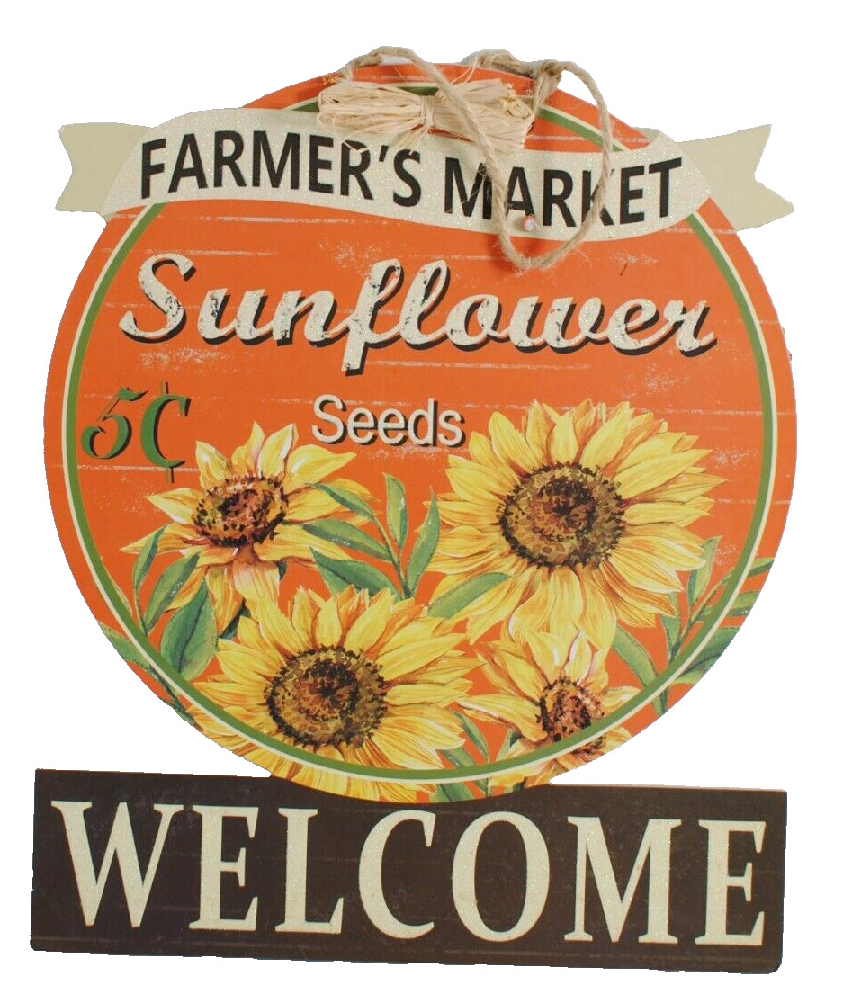 Vintage Cardboard Sign WELCOME Farmer\'s Market Sunflower Seeds 5 Cents